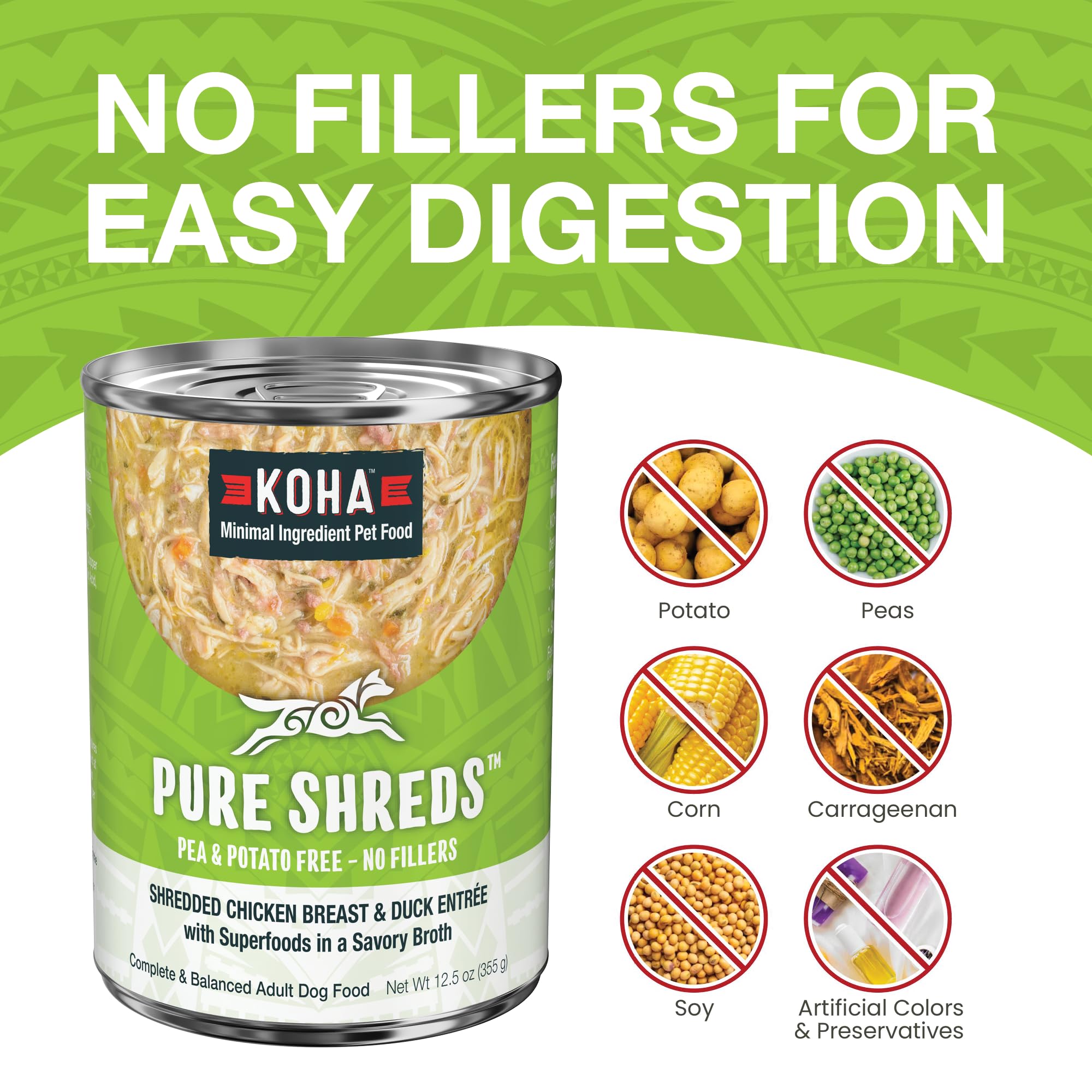 KOHA Pure Shreds caldo sabroso que estimula el apetito de perros exigentes.