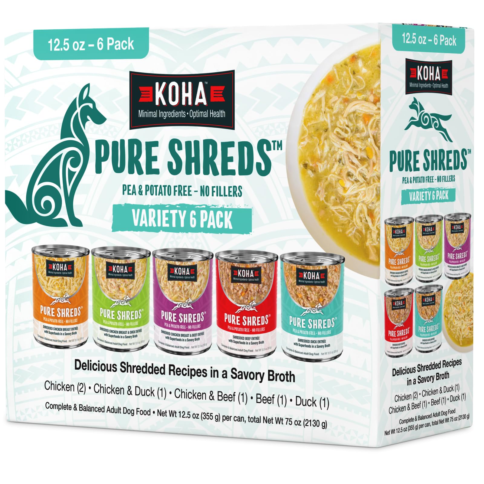KOHA Pure Shreds, pack variedad para perros, ideal para comedores exigentes.