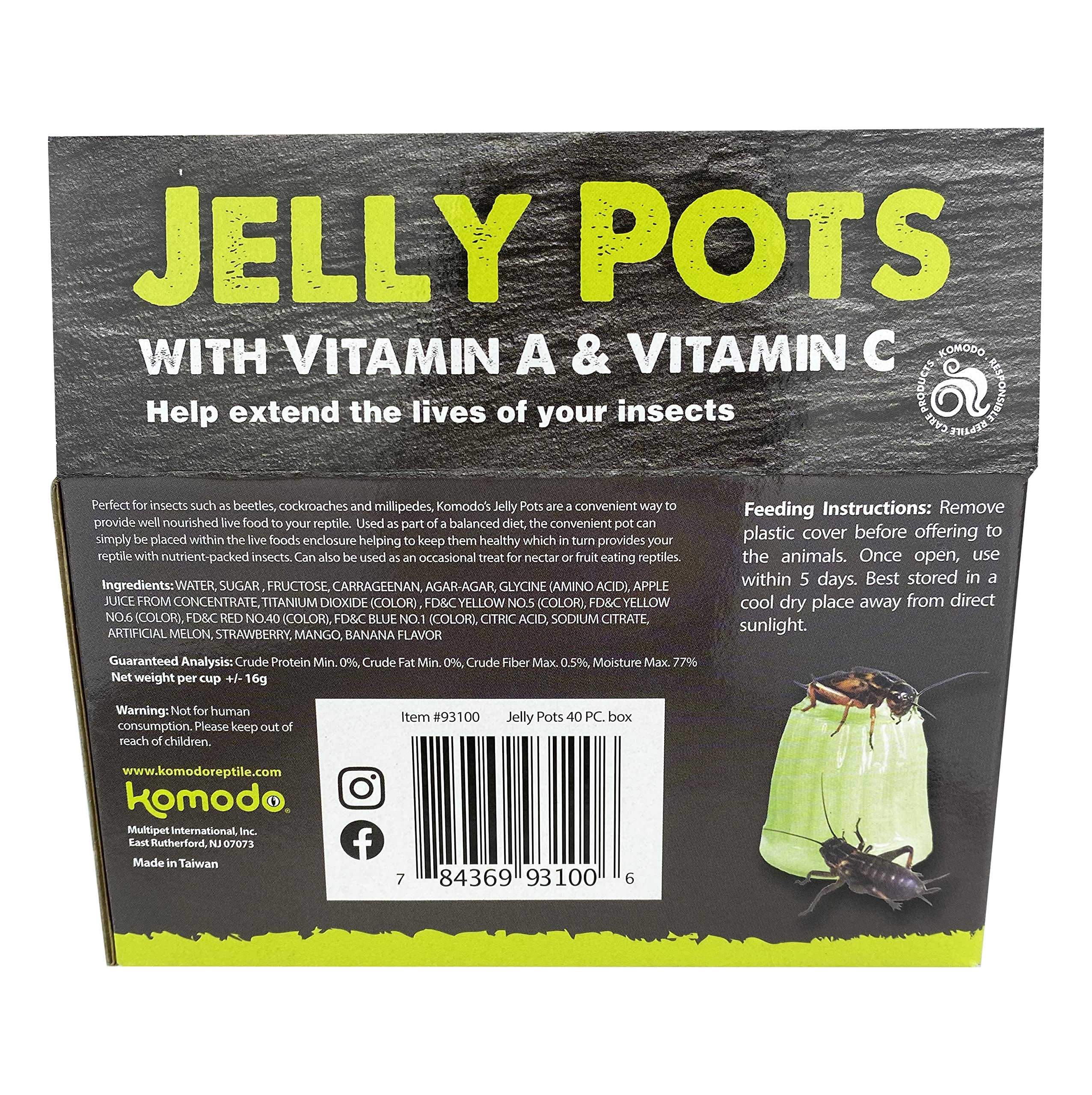 Komodo Jelly Pots Sabor Banana, gel conveniente para insectos
