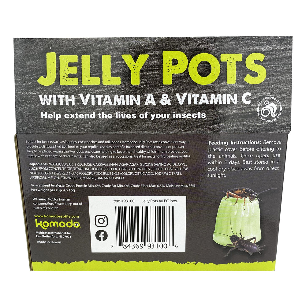 Komodo Jelly Pots Sabor Banana, gel conveniente para insectos