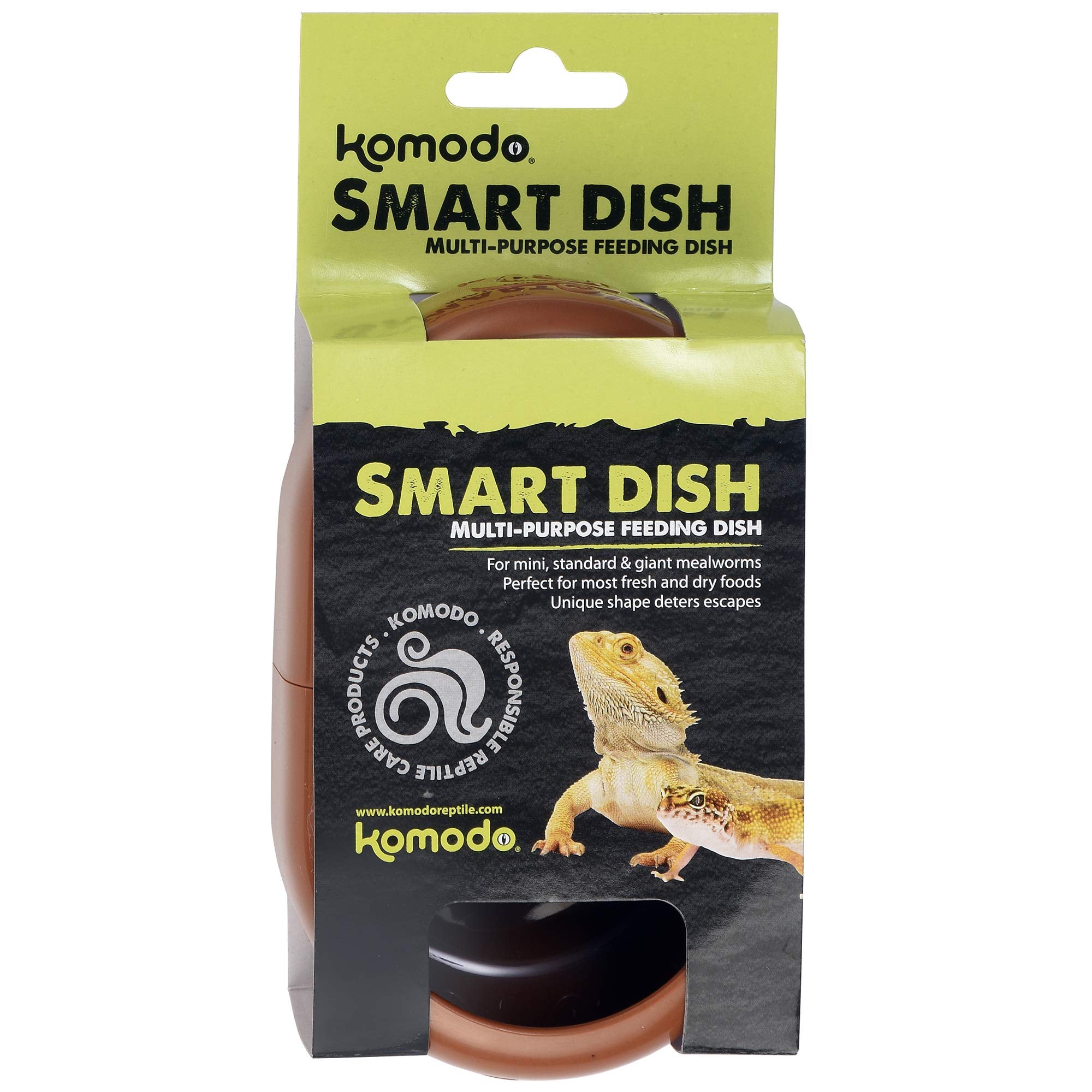 Komodo Smart Dish evita escapadas de comida viva, ideal para gusanos grandes.