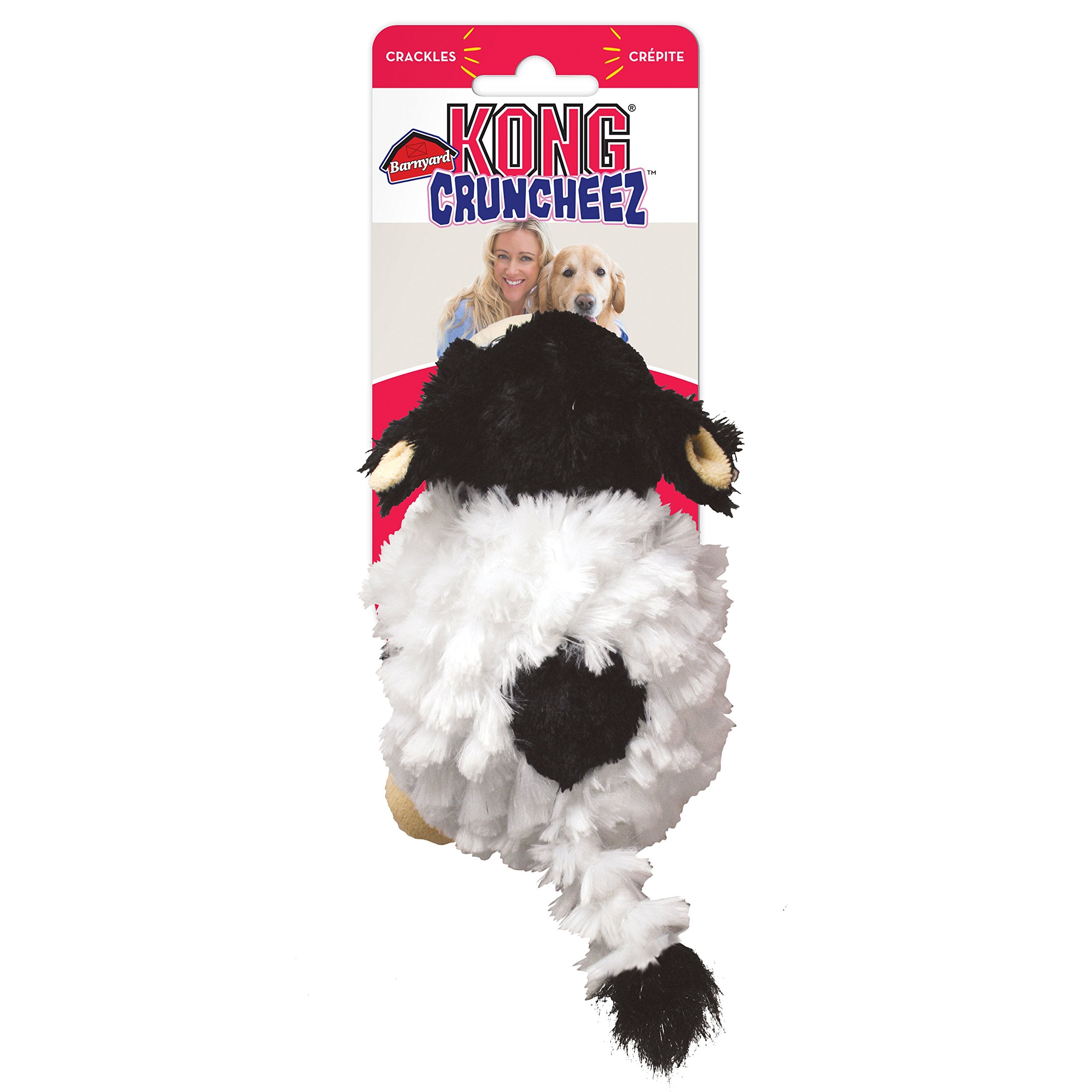 KONG Barnyard Cruncheez vaca con sonajero para diversión adicional
