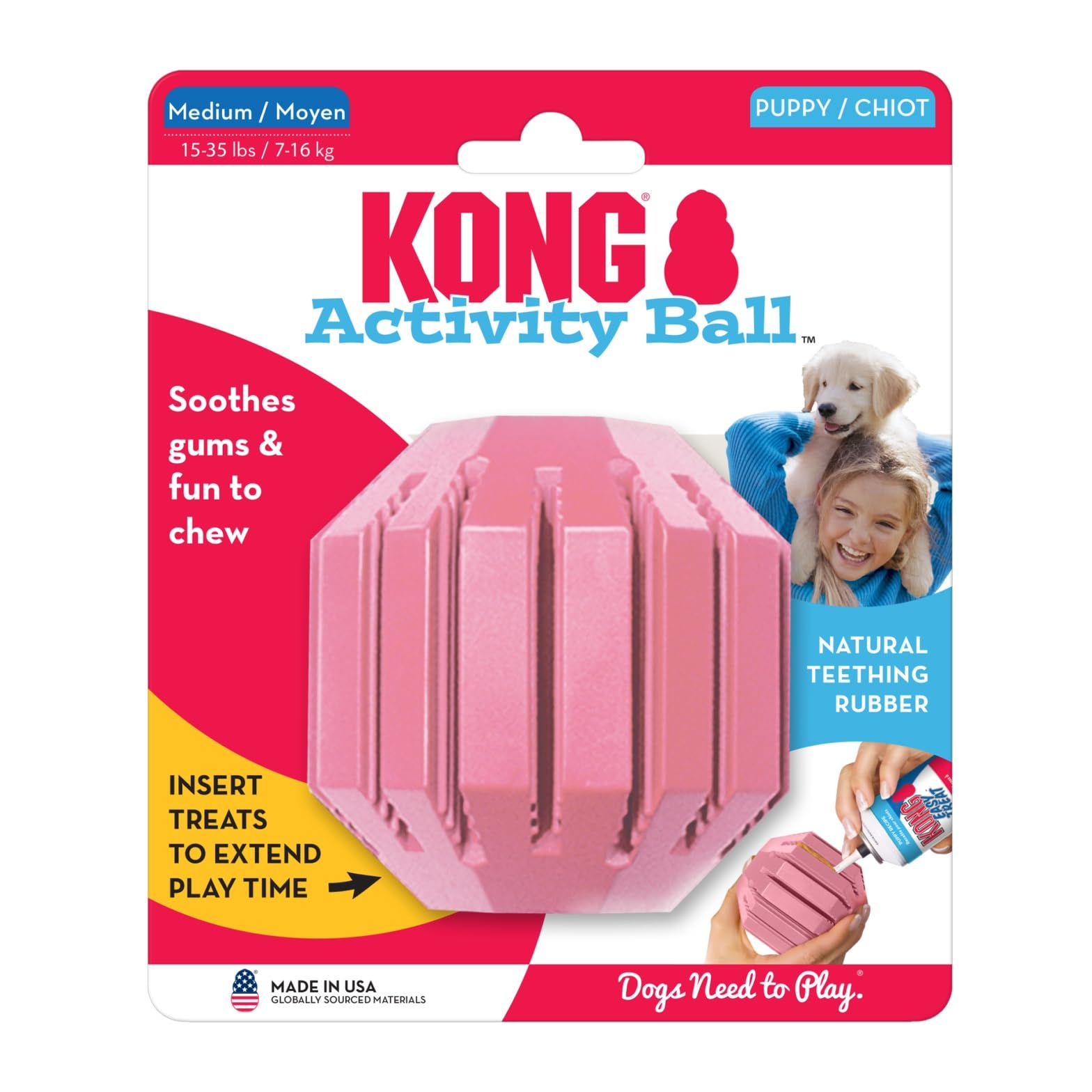KONG Bola de Actividad para Cachorro, ideal para cuidar encías durante la masticación.