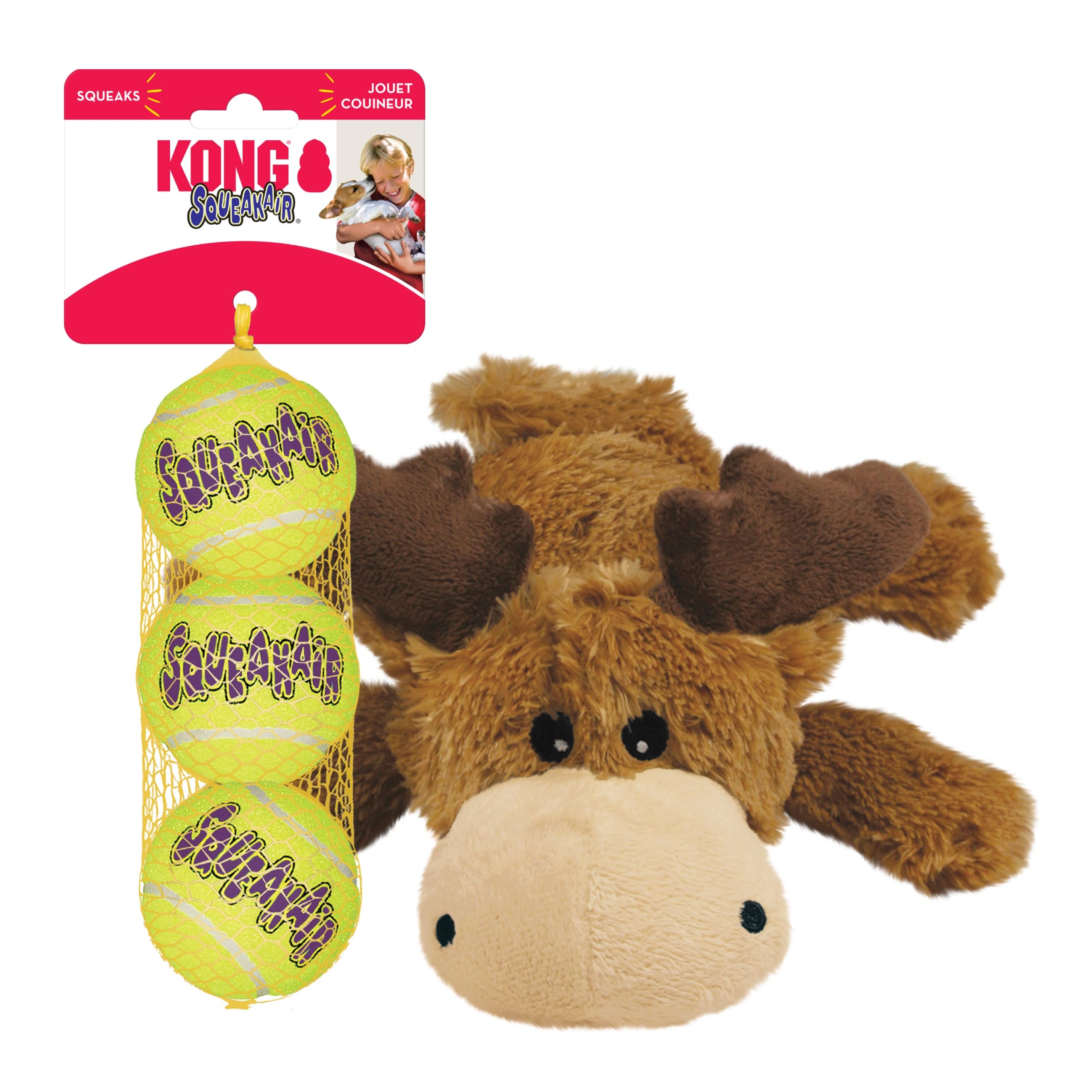 KONG Cozie Marvin Moose, peluche suave para abrazos y juego interactivo.