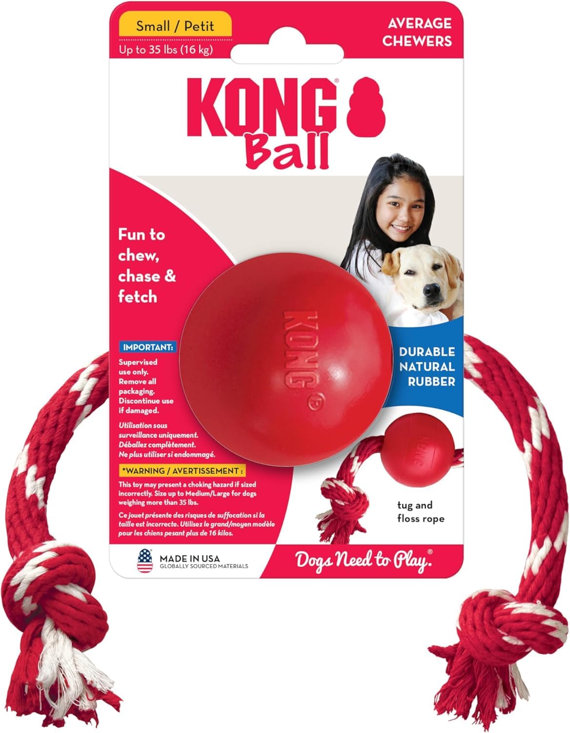KONG Juguete con cuerda para perros, perfecto para lanzamiento y traer