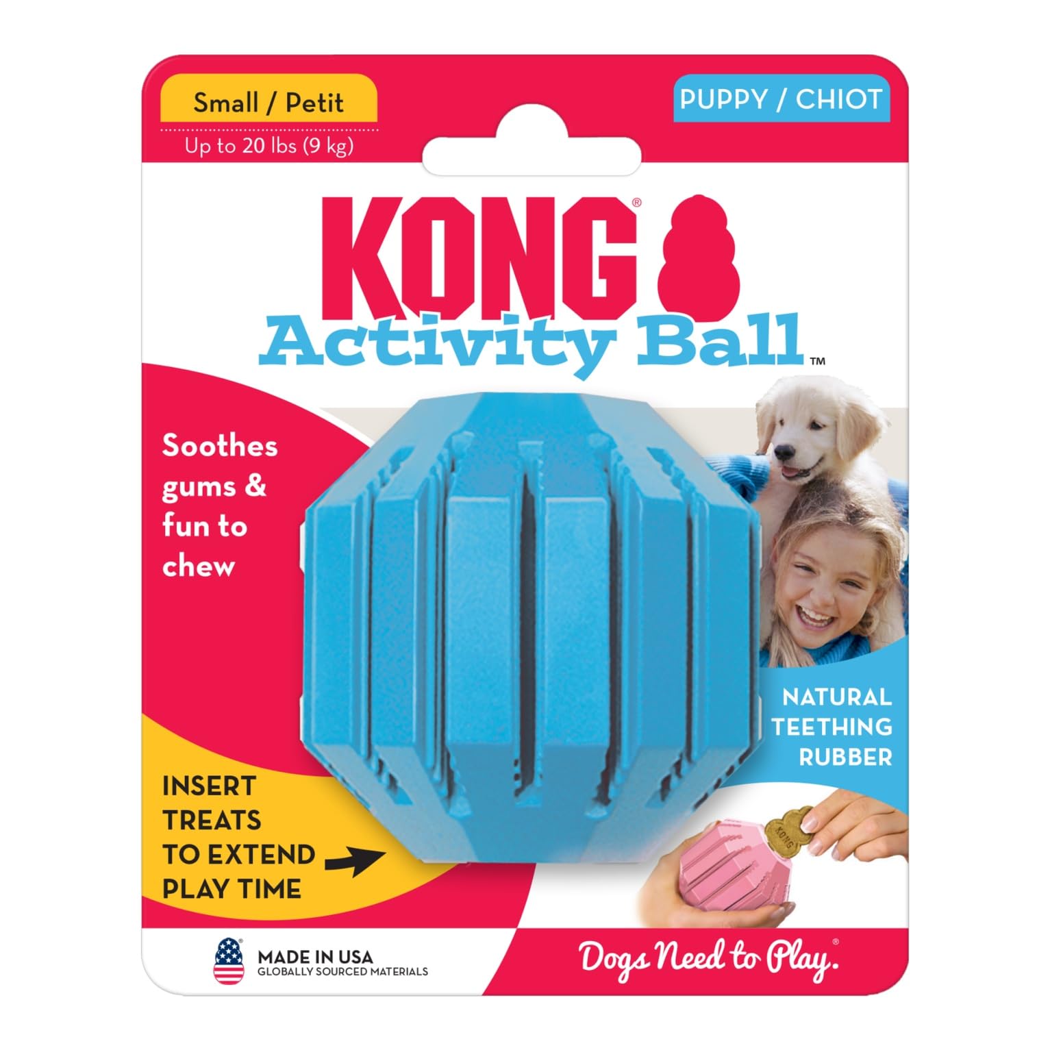 KONG Puppy Activity Ball, apto para lavavajillas, facilita la limpieza después del juego.