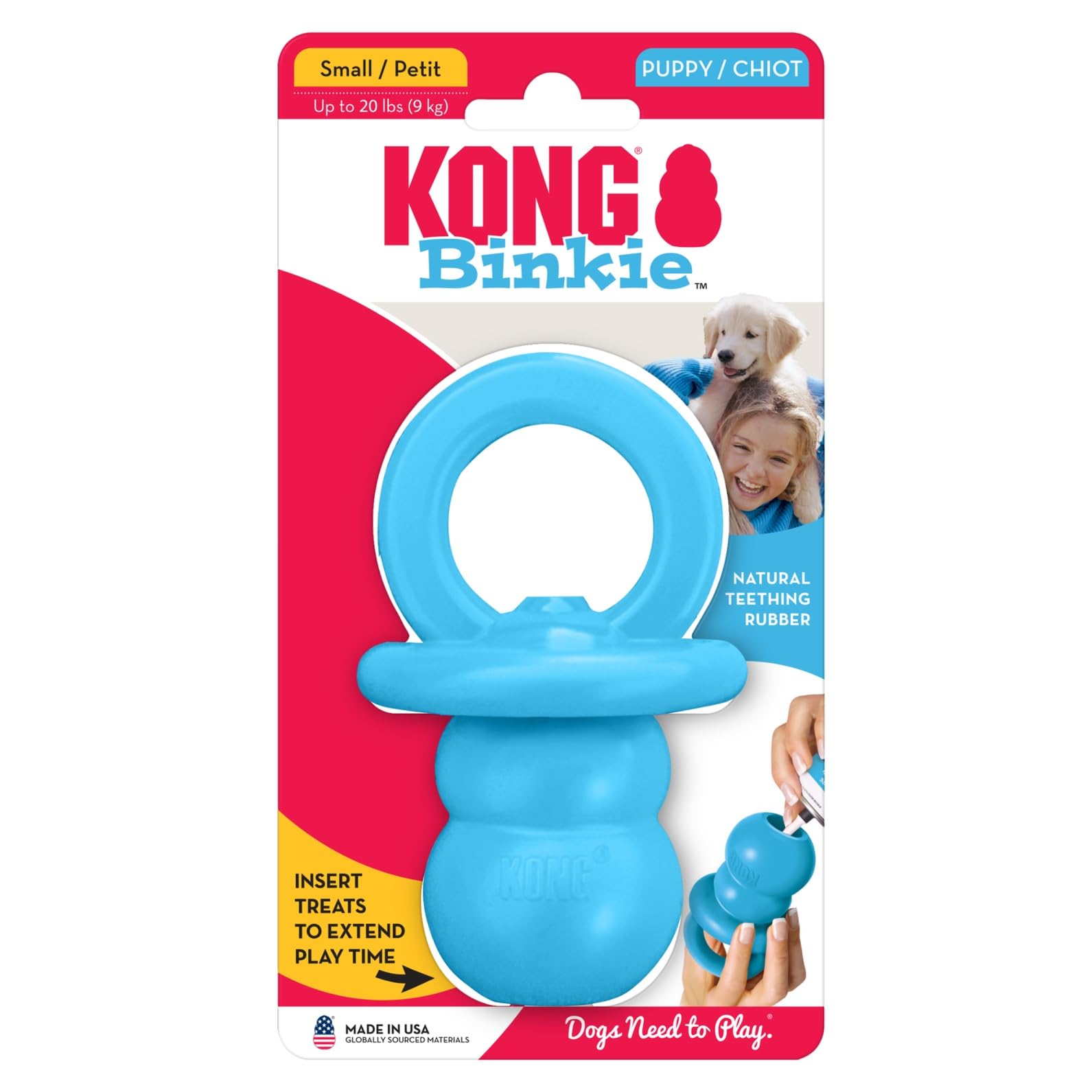 KONG Puppy Binkie fabricado en EE. UU. con materiales globales.