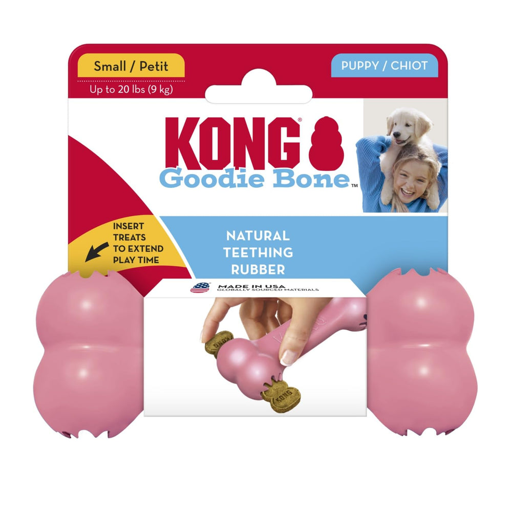 KONG Puppy Goodie Bone acompaña a cachorros en entrenamiento y juego.
