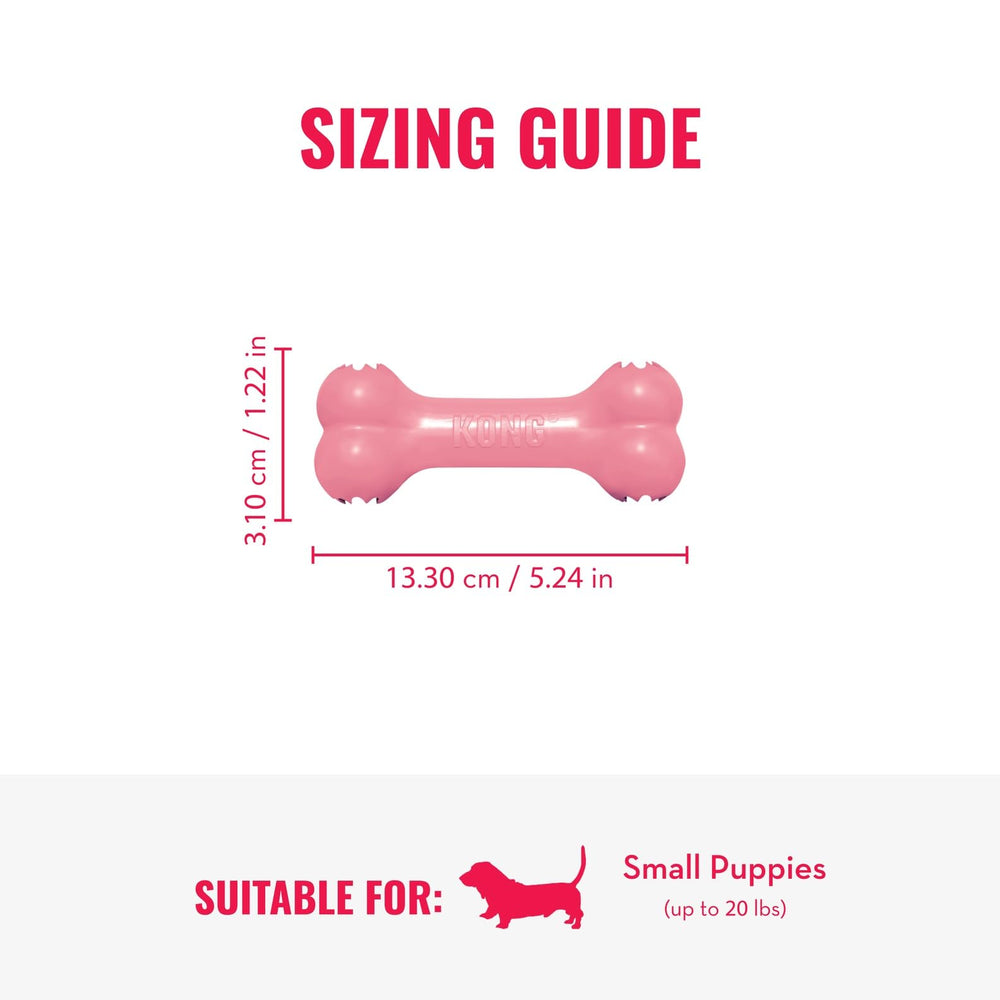 KONG Puppy Goodie Bone rellenable con snacks para horas de entretenimiento.