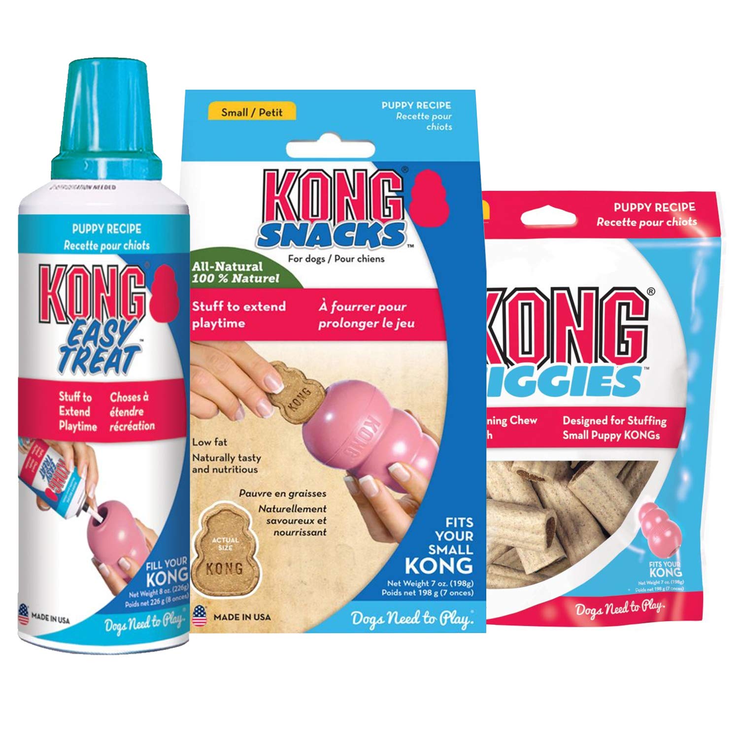 KONG Puppy Treats Combo Pack frente al empaque; recompensa ideal para cachorros pequeños.