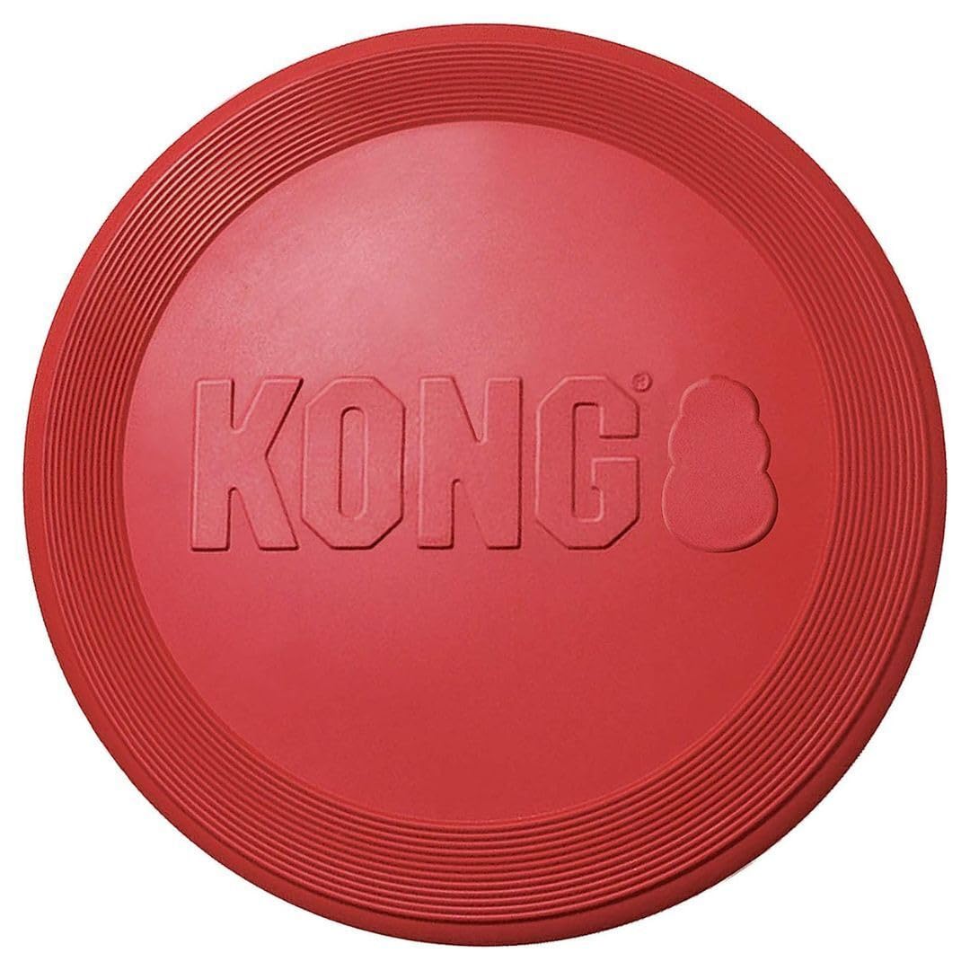 KONG disco de goma grande, detalle en goma resistente para sesiones prolongadas.