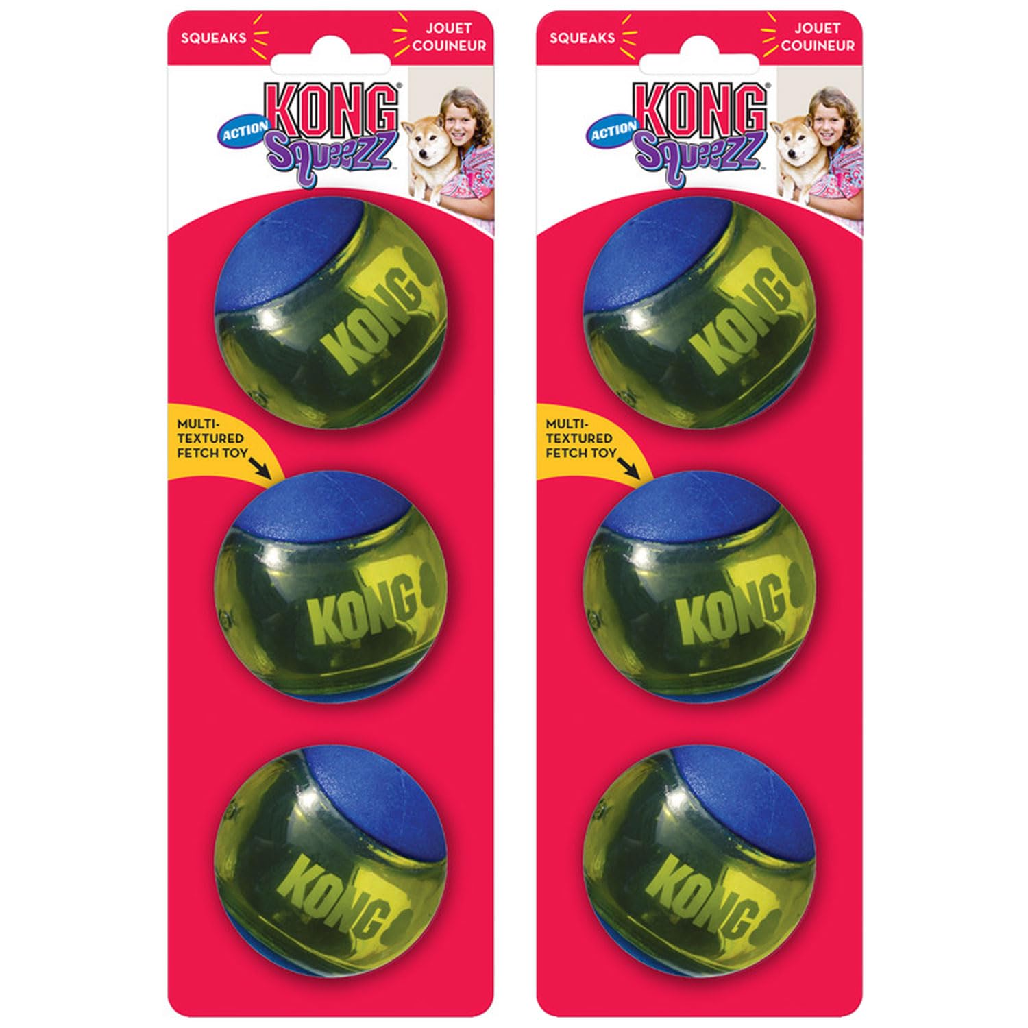 KONG Squeezz Action Ball, bola rebote con sonajero para jugar al aire libre