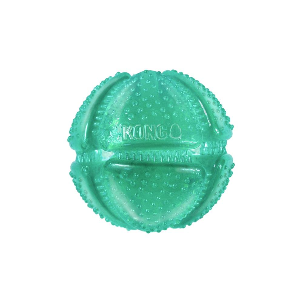 KONG Squeezz Dental Ball visto frontal, ideal para masticadores medianos y grandes.