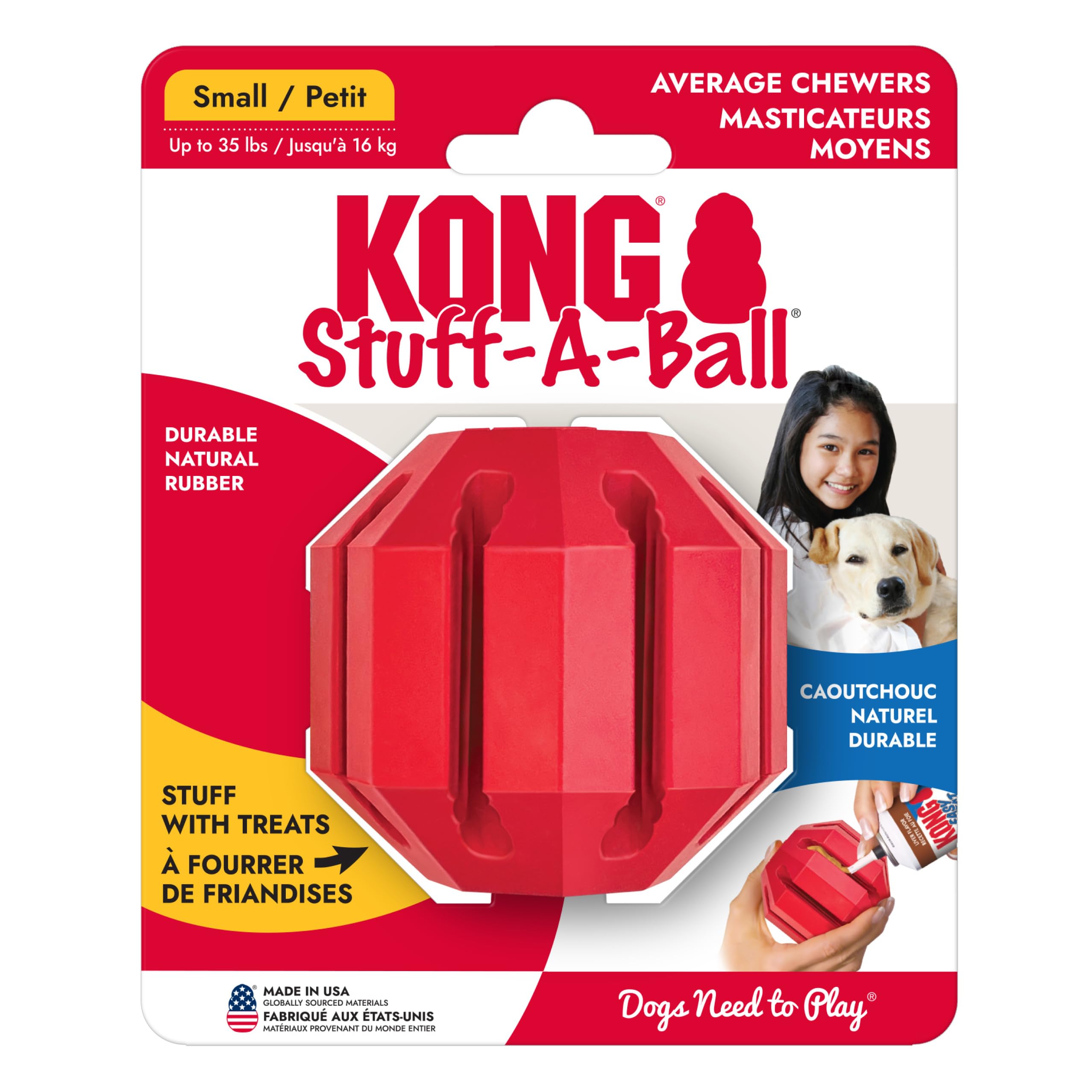 KONG Stuff-A-Ball recomendado para uso diario en perros pequeños.