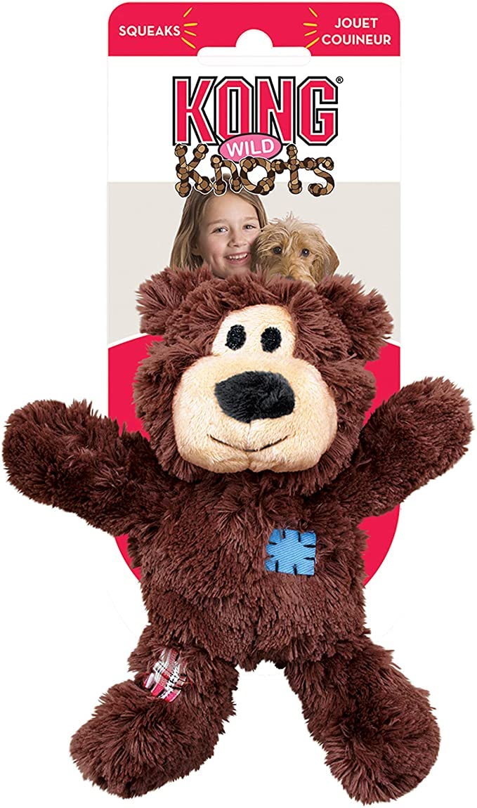 KONG Wild Knots Osos pack de dos para perros pequeños con diversión prolongada.