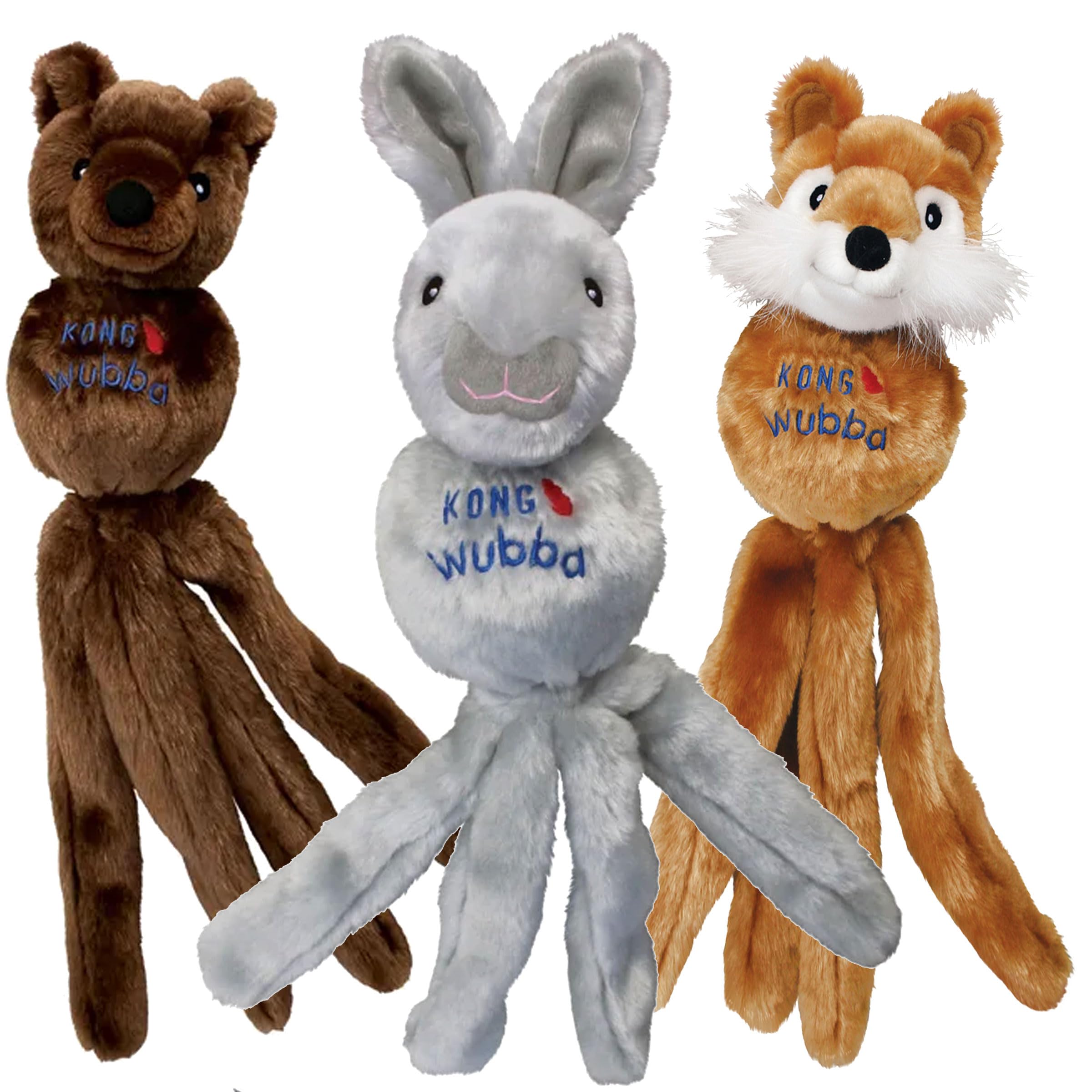 KONG Wubba Friend peluche interactivo, ideal para juego suave y mordidas controladas.