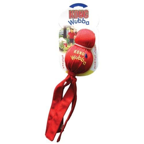 KONG Wubba: juguete para perro pequeño con sonido y cola flexible para juego interactivo.