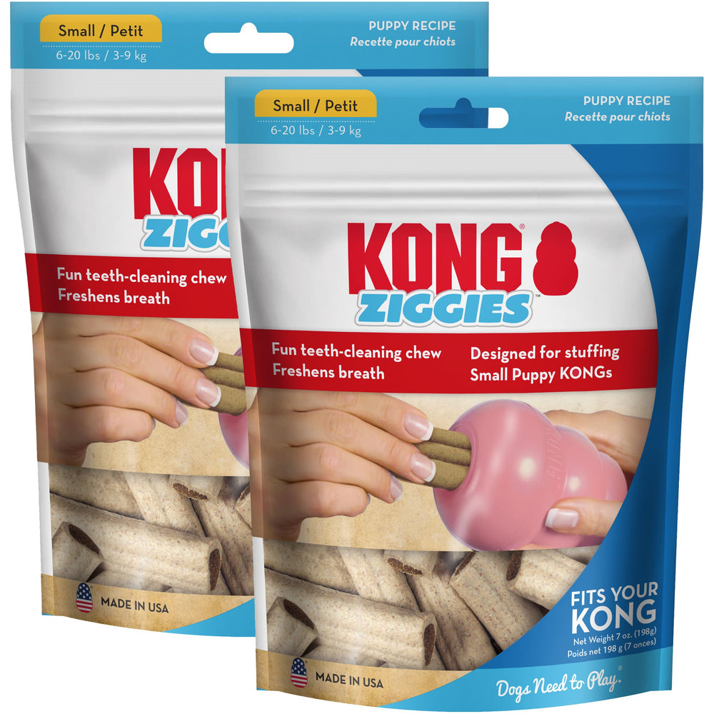 KONG Ziggies para cachorros pequeños, pack de 2, snack diario para mordidas.