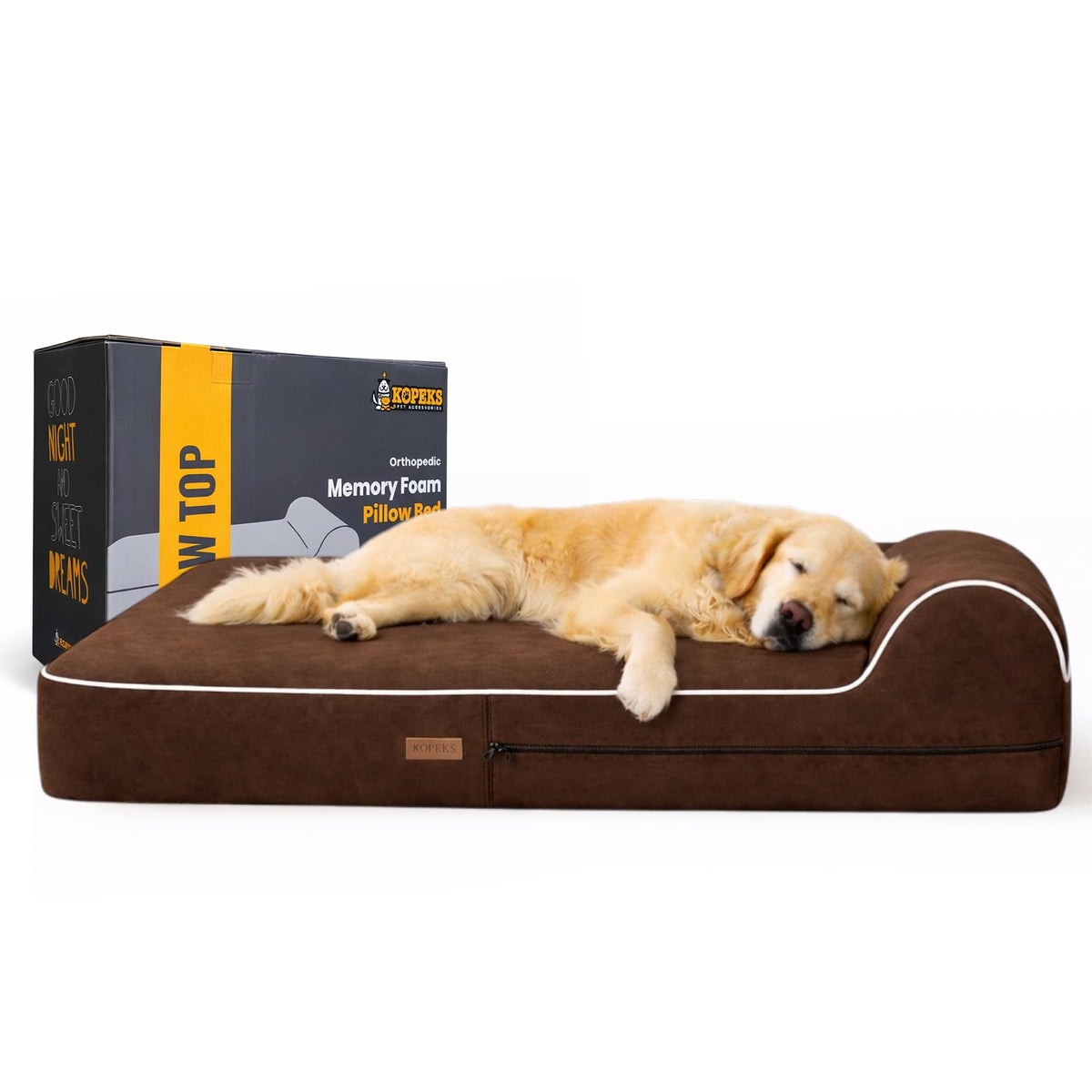 KOPEKS cama ortopédica para perros con espuma de memoria de 7 pulgadas y soporte completo