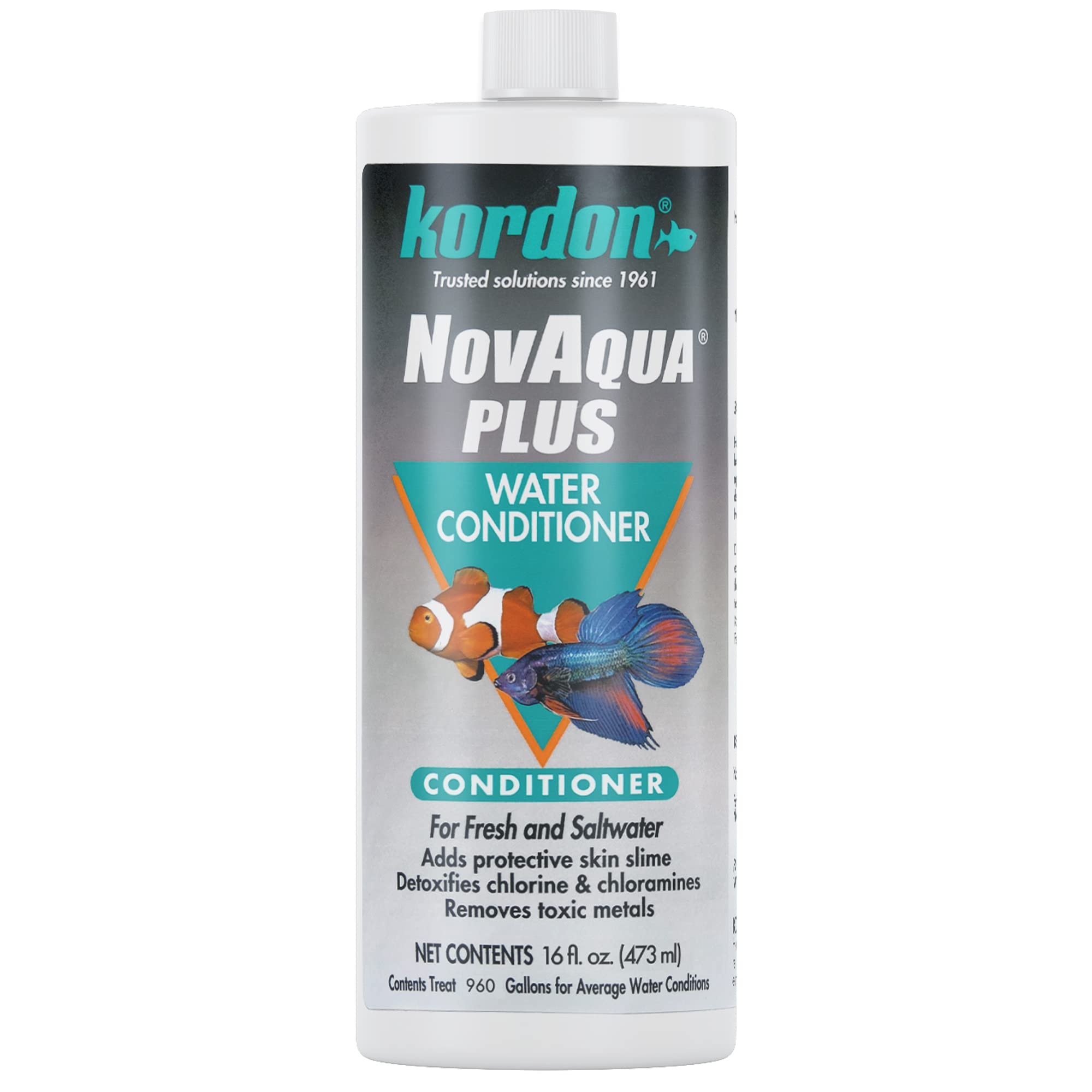 Kordon Novaqua Plus, botella de 16 oz negra para acondicionar el agua del acuario.