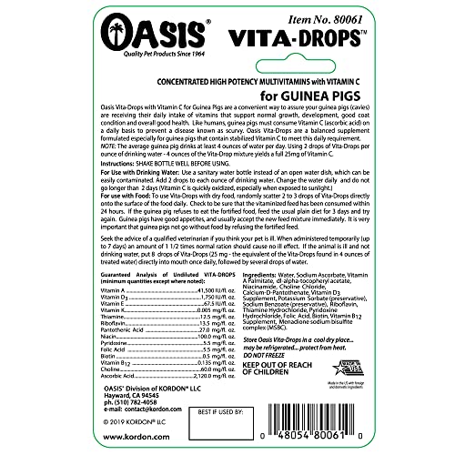 Dosis diaria recomendada de Vita Drops para cobaya, aporte vitamínico equilibrado.