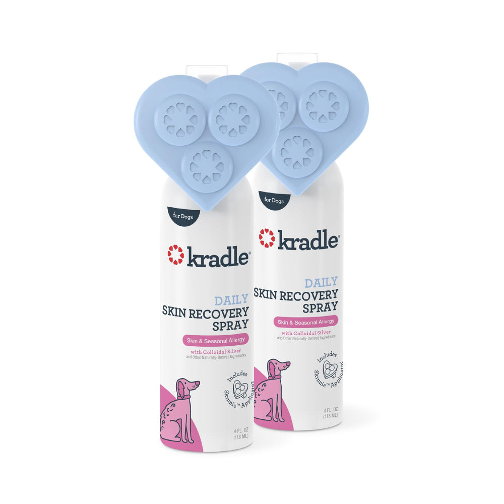 Spray Kradle Skin Recovery para perros en botella, cuidado suave de la piel.