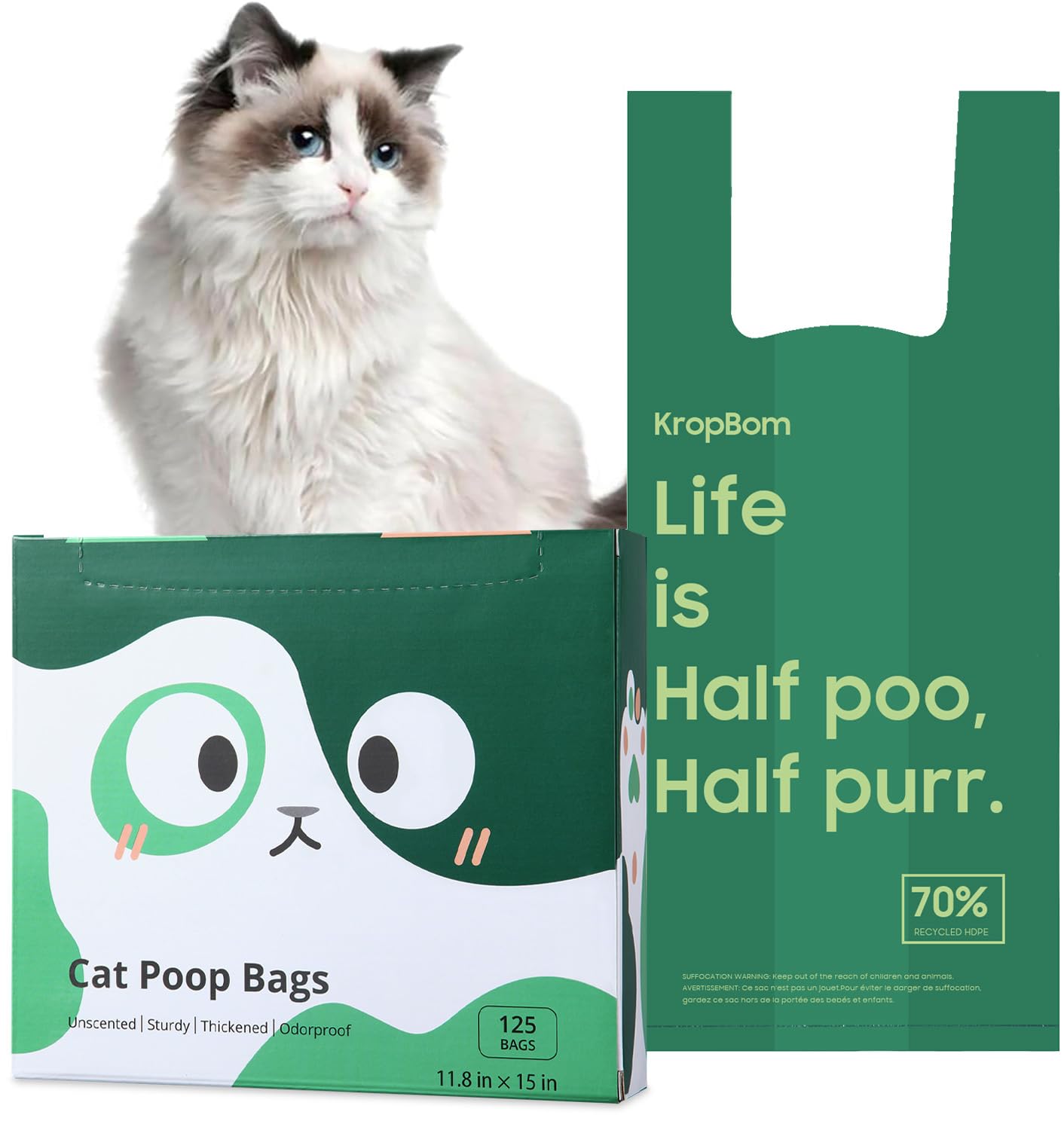 Bolsas para heces de gato KropBom con asas para atar y evitar derrames.