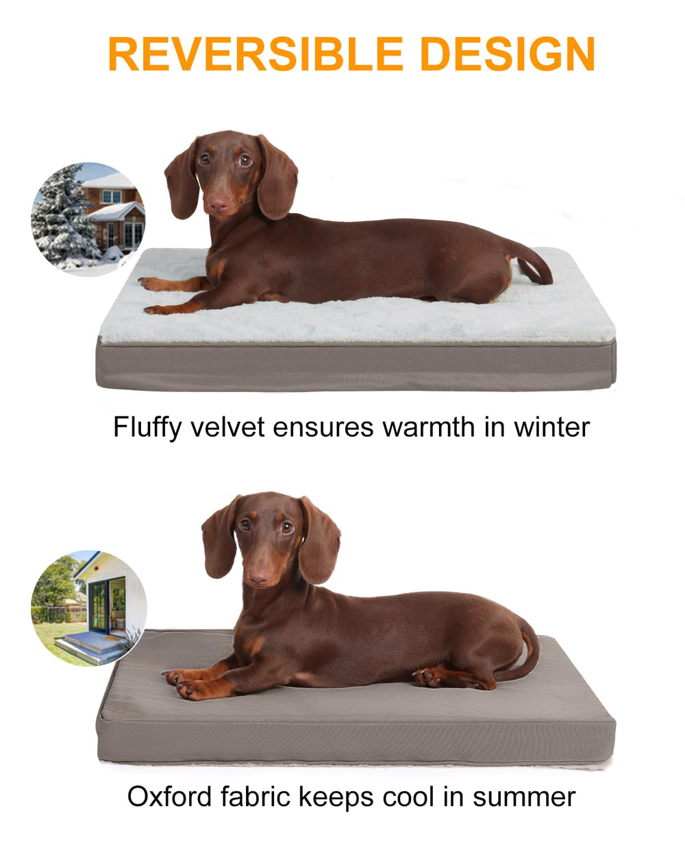 Cama KSIIA de dos caras: suave para invierno, Oxford fresco en verano.