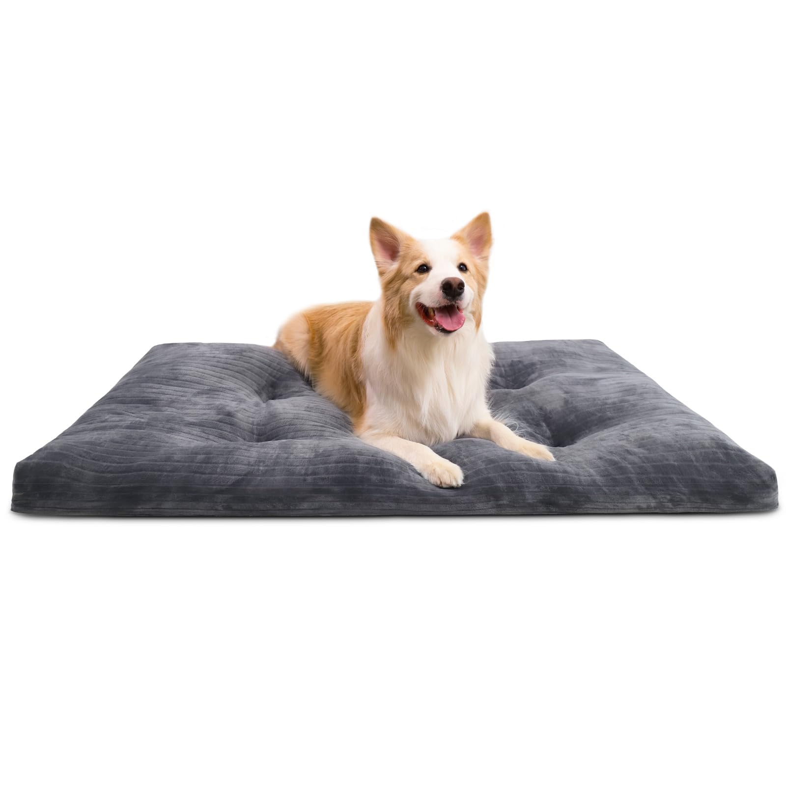 Cama KSIIA para perro grande, lavable en jaula gris, suave y cómoda.