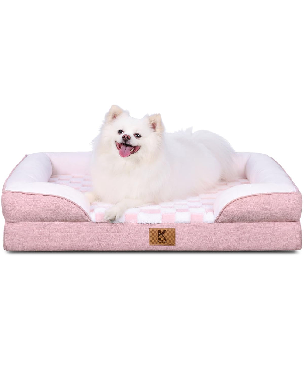 KSIIA cama perro ortopédica 36x27 rosada, soporte cómodo para perros medianos.