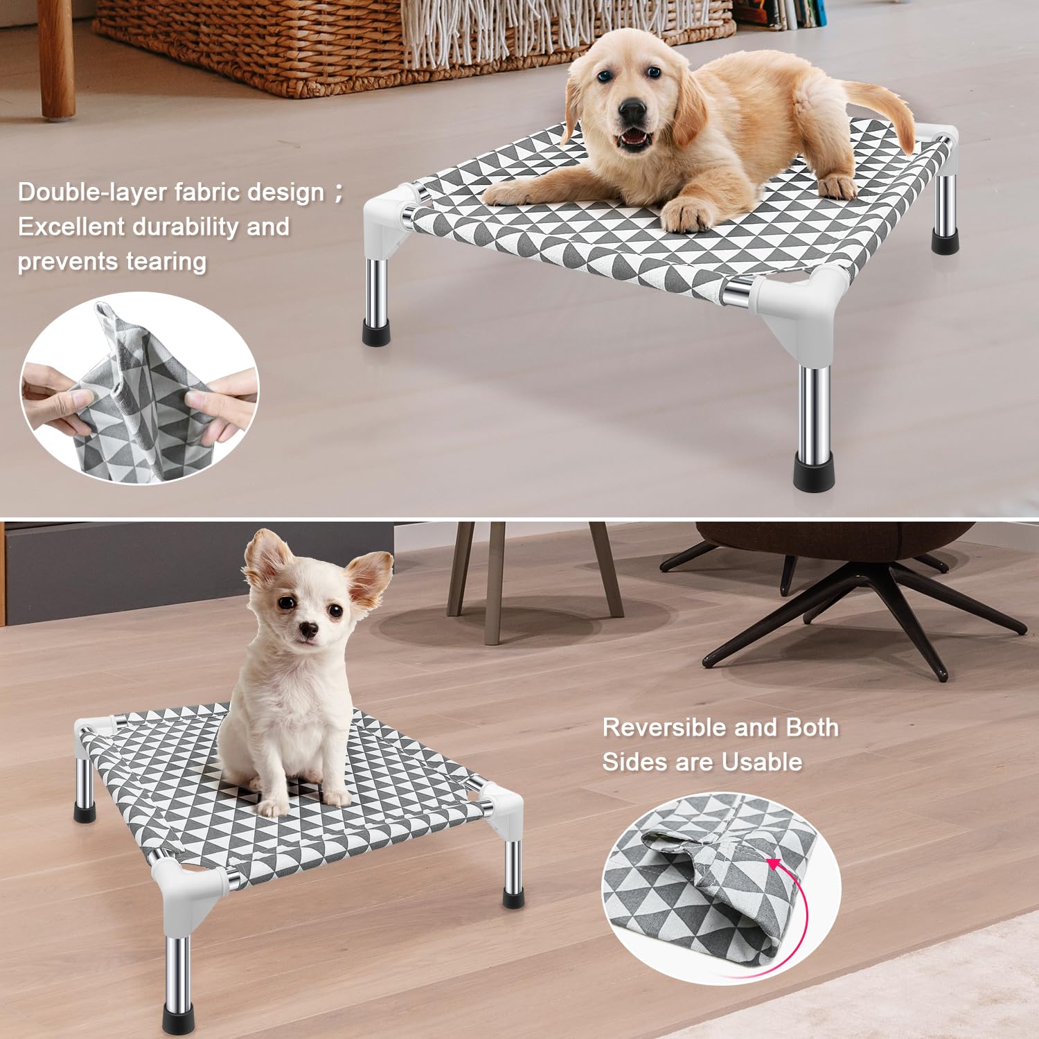 Kuntrust cama perro elevada doble capa reversible para usar por ambos lados