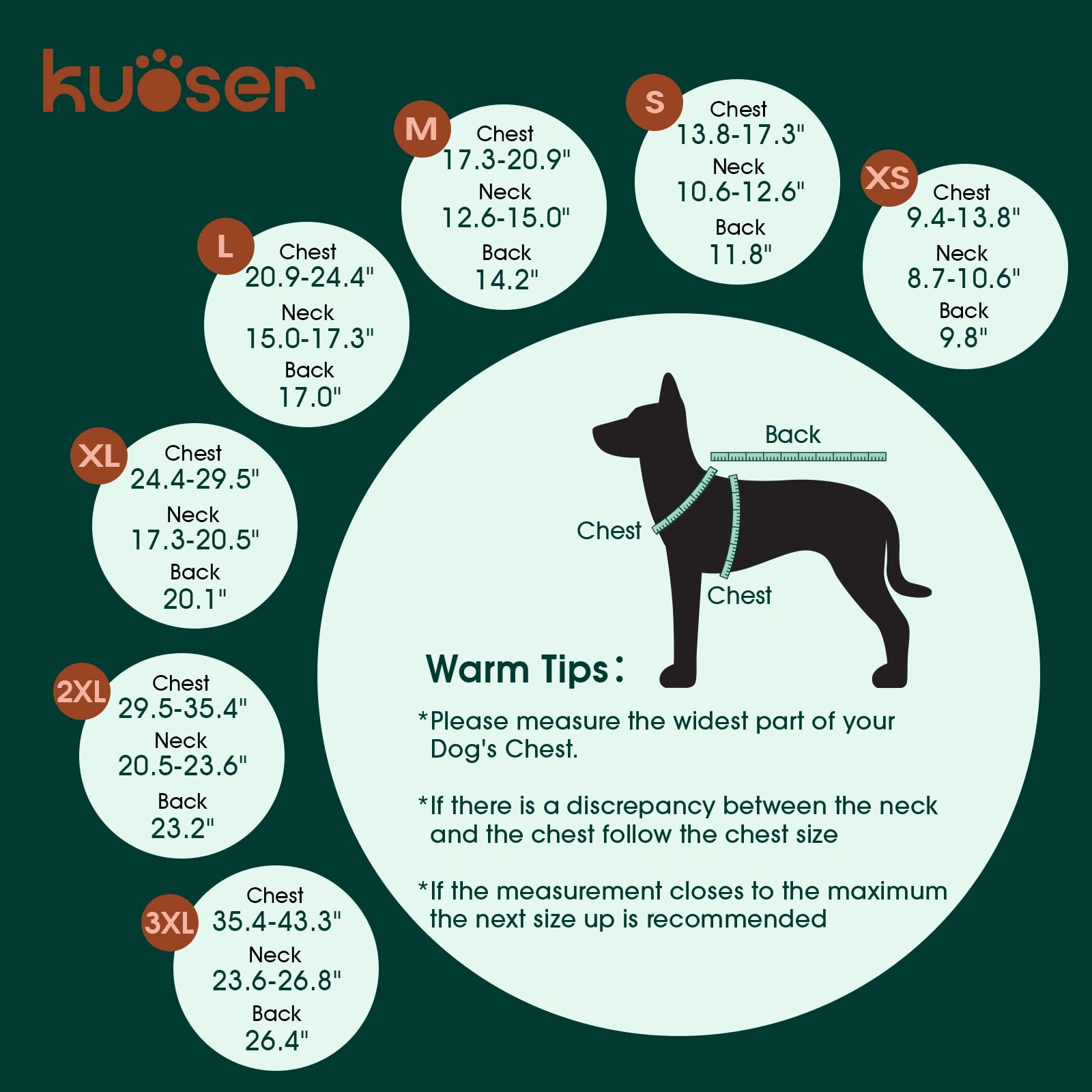 Kuoser capa para perro, espalda marrón, abrigo completo para exteriores