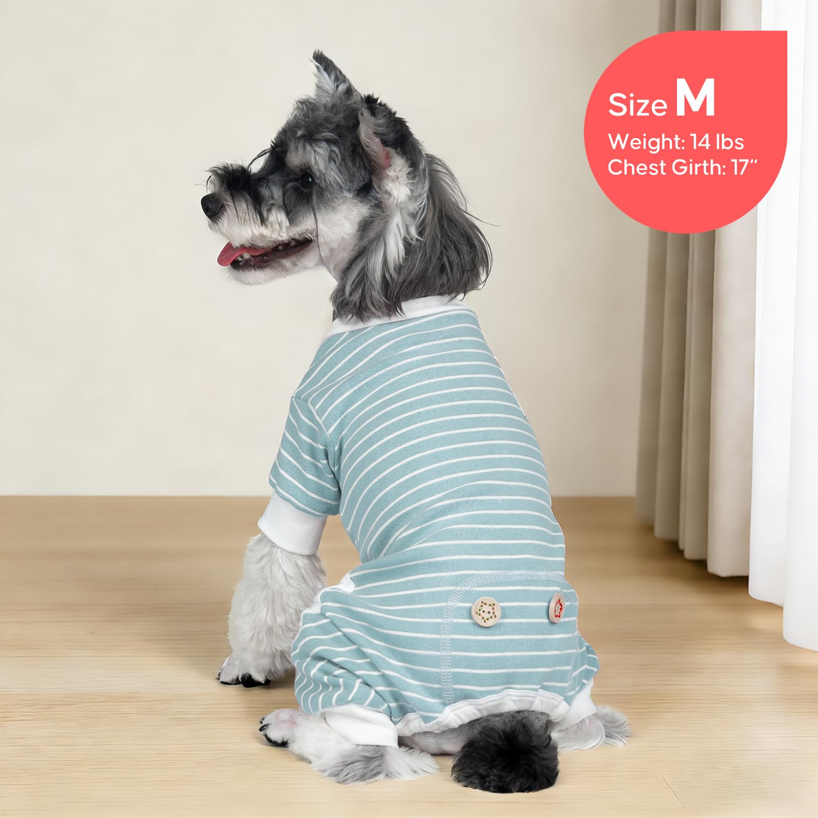 KYEESE pijama perro tejido suave detalle cercano verde-rayas
