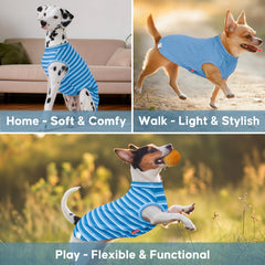 KYEESE camiseta para perro de uso diario, azul con rayas, ajuste práctico.