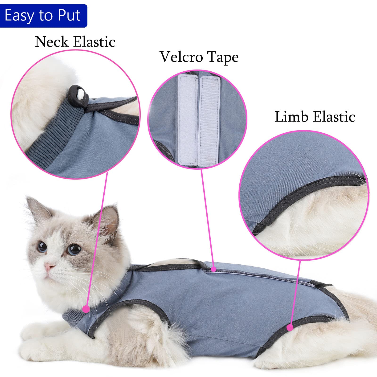 kzrfojy combinaison recuperation chat dos-ventre, surface douce et respirante