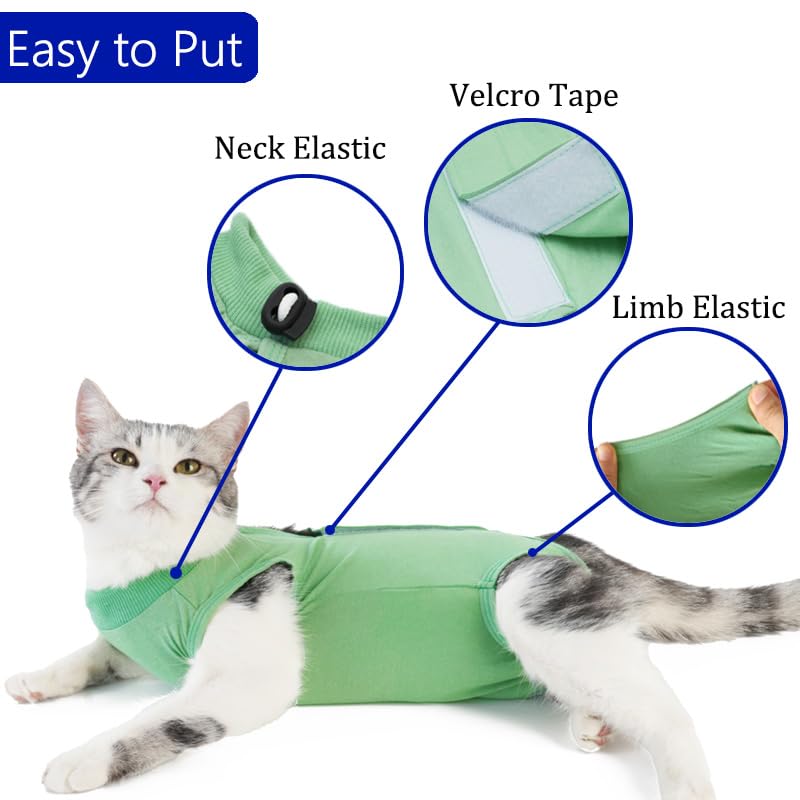 kzrfojy traje recuperación para gato verde mediano, cómodo y suave