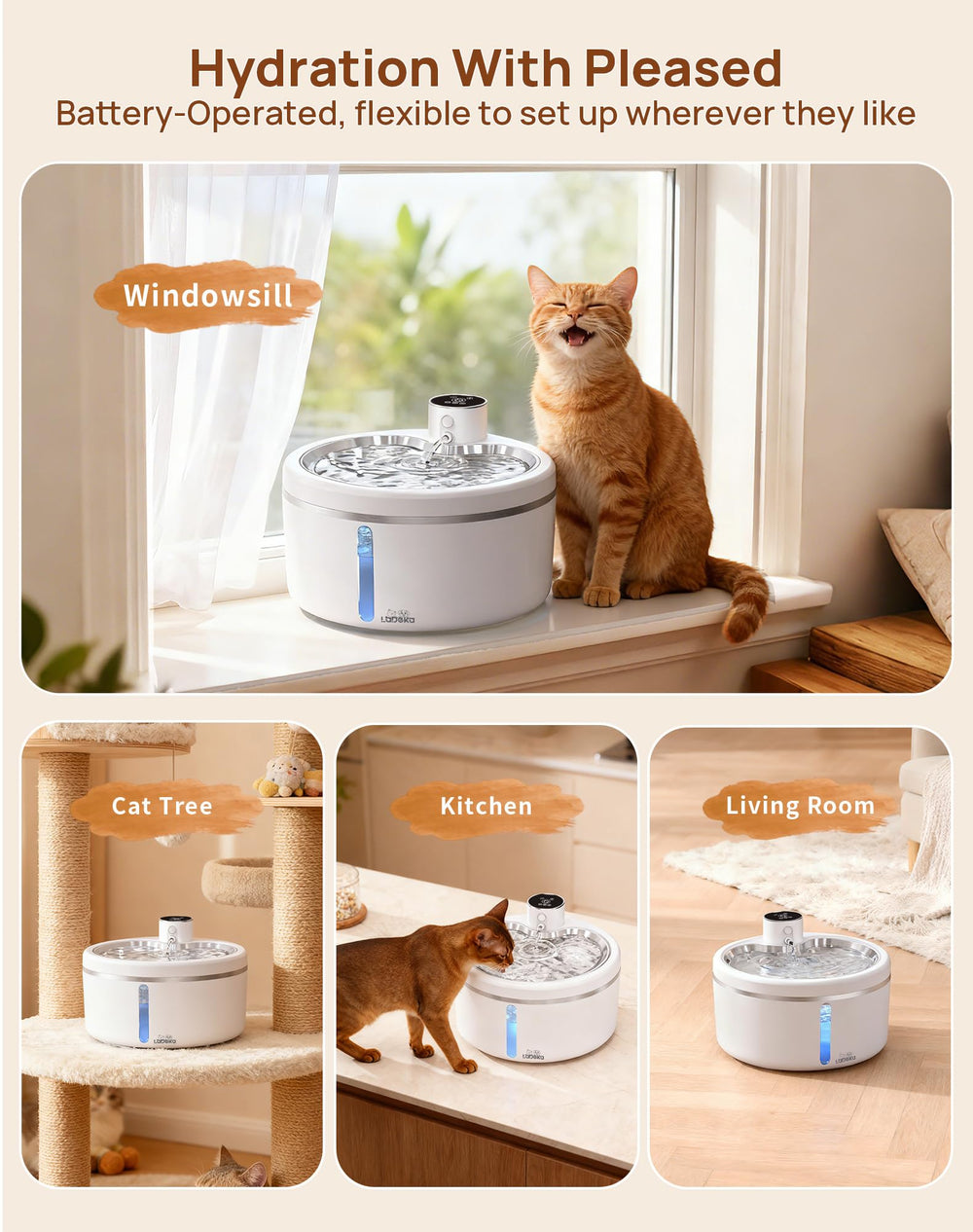 LABEKA bebedero-gato-modos-inteligentes se adapta al comportamiento del felino para beber.