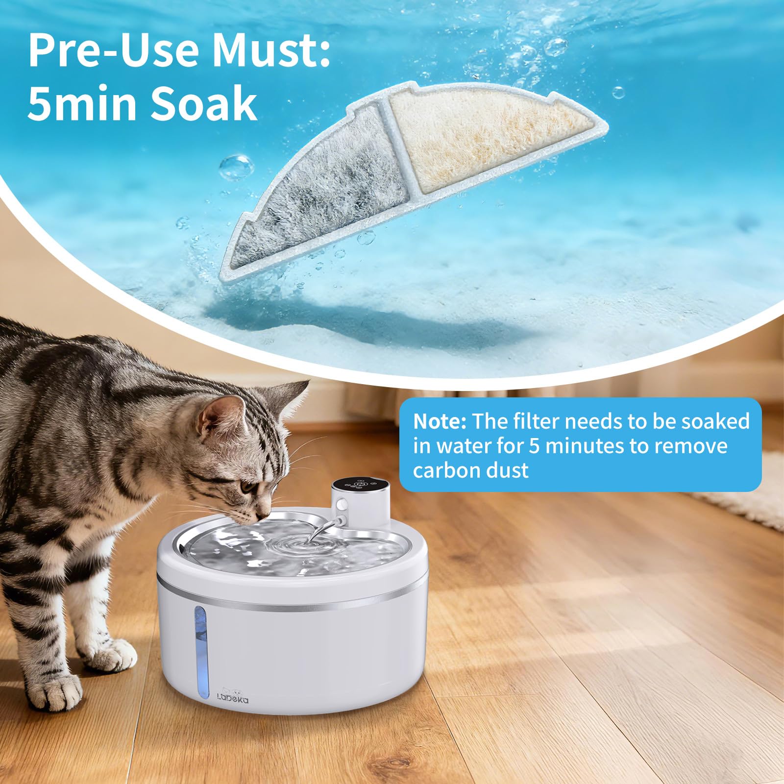 LABEKA filtro de carbón activo para agua de gatos, purificación avanzada.