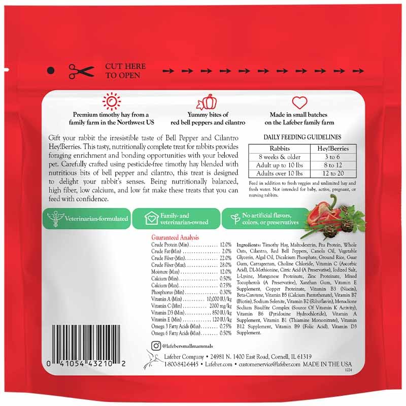 LAFEBER'S Hey!Berries para conejos con cilantro, sabor aromático para forraje
