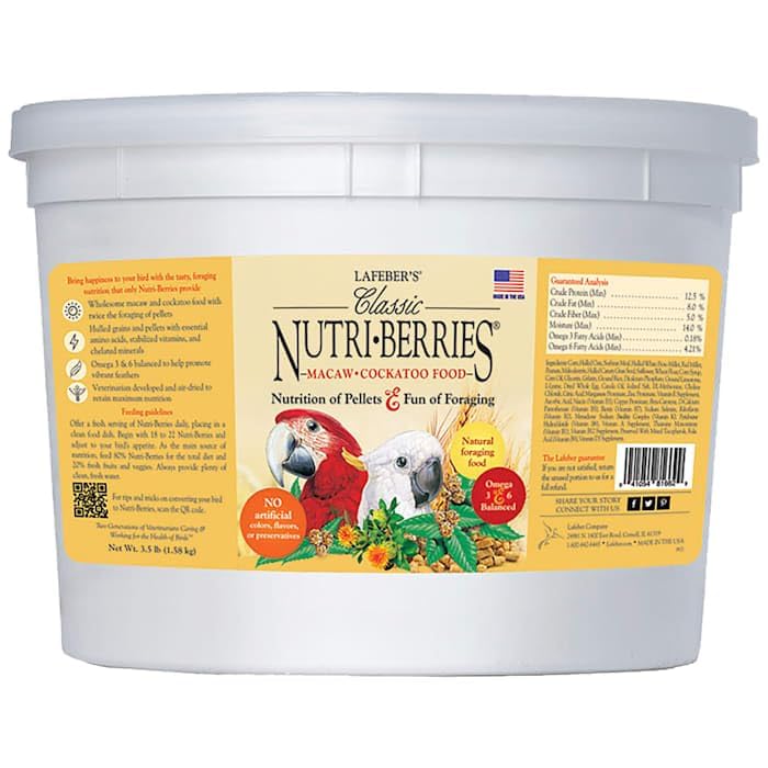 Lafeber's Nutri-Berries para cacatúa en envase de 3,5 lb, listo para servir
