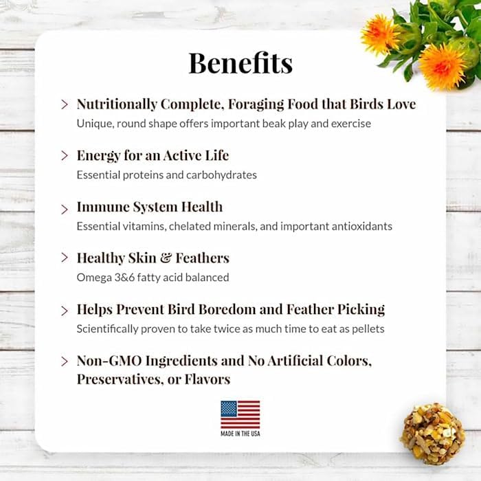 Nutri-Berries ricos en antioxidantes y Omega 3 y 6 para piel y plumaje saludables