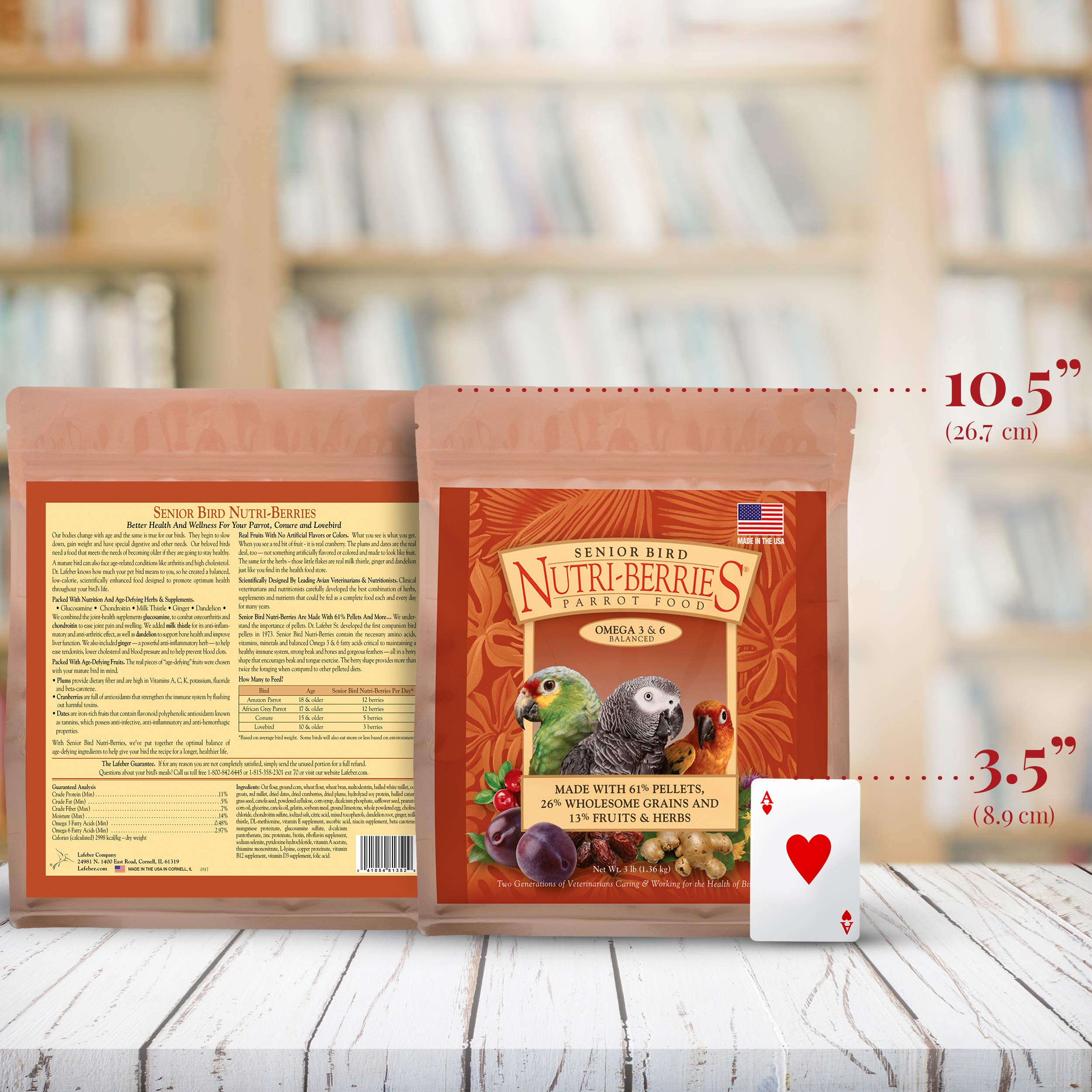 LAFEBER'S Senior Bird Nutri-Berries, glucosamina y condroitina para apoyar articulaciones.