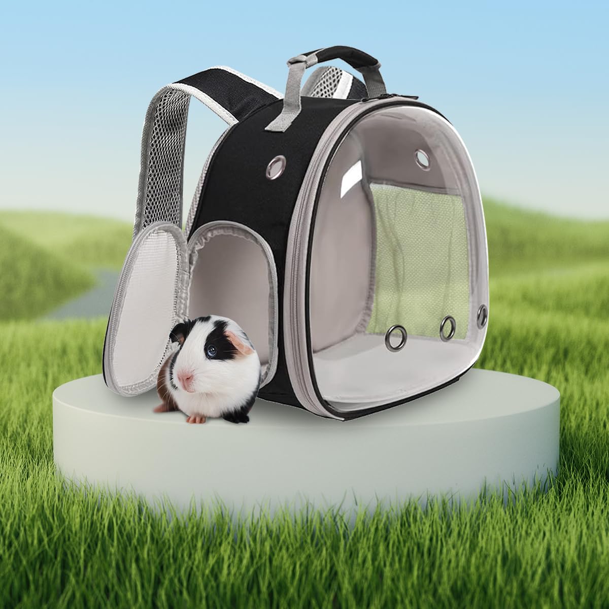 LAIRIES mochila negra para animales pequeños, estilo práctico y discreto.