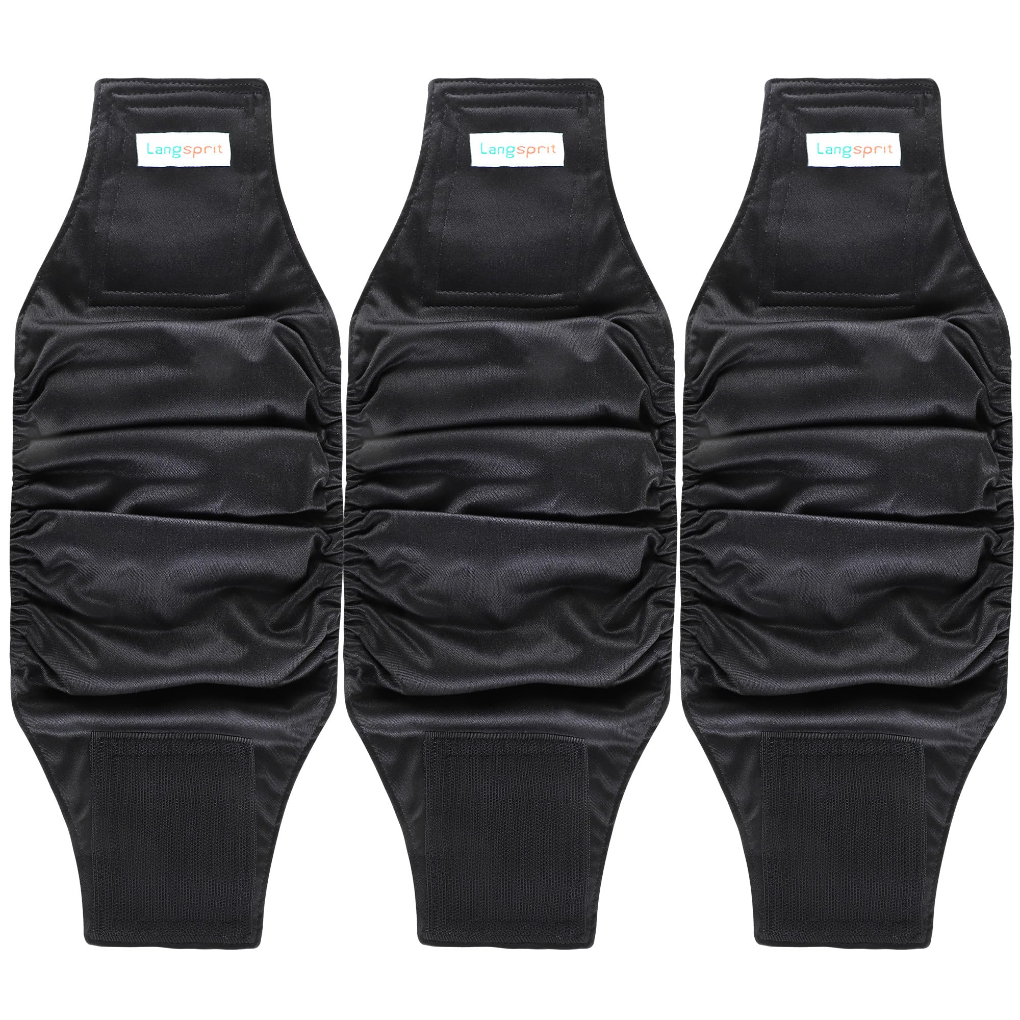 Bandes abdominales Langsprit pack3 noir, ajustement confortable pour chiens.