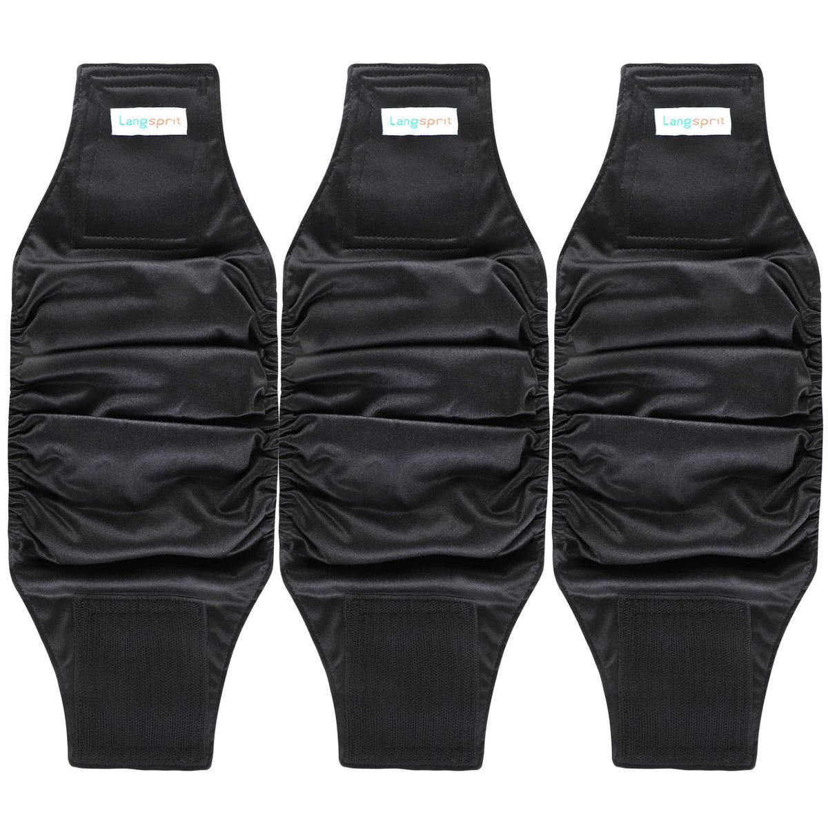 Bandes abdominales Langsprit pack3 noir, ajustement confortable pour chiens.