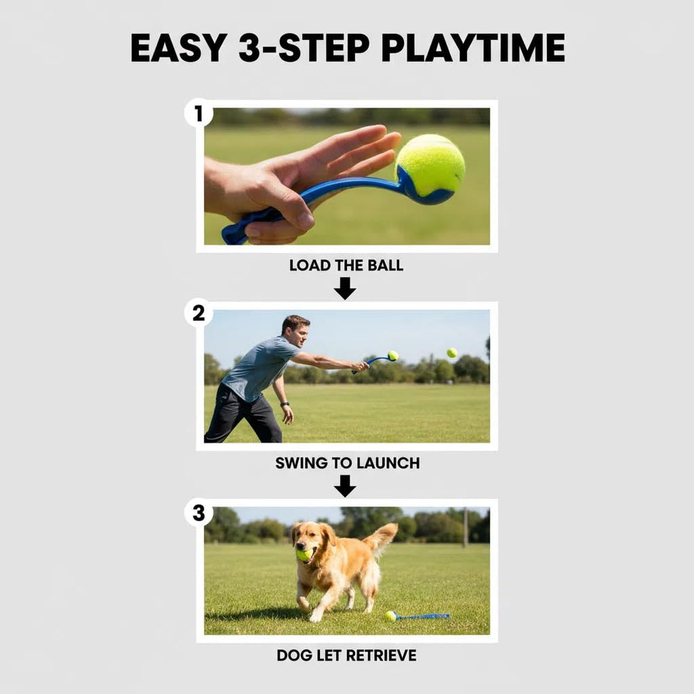 Lanzador de pelotas para perros, diseño ligero y resistente para uso diario.