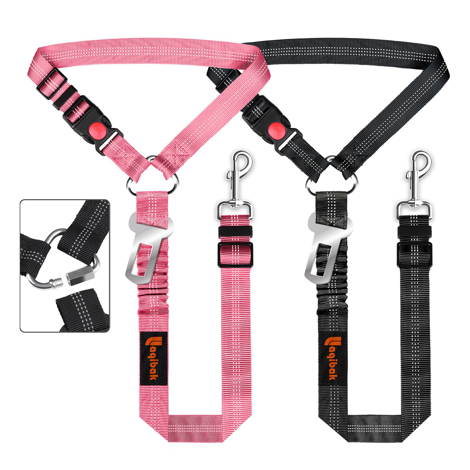 Laqibak cinturon-perro-auto 3-en-1 rosa, opción versátil para viajes seguros.