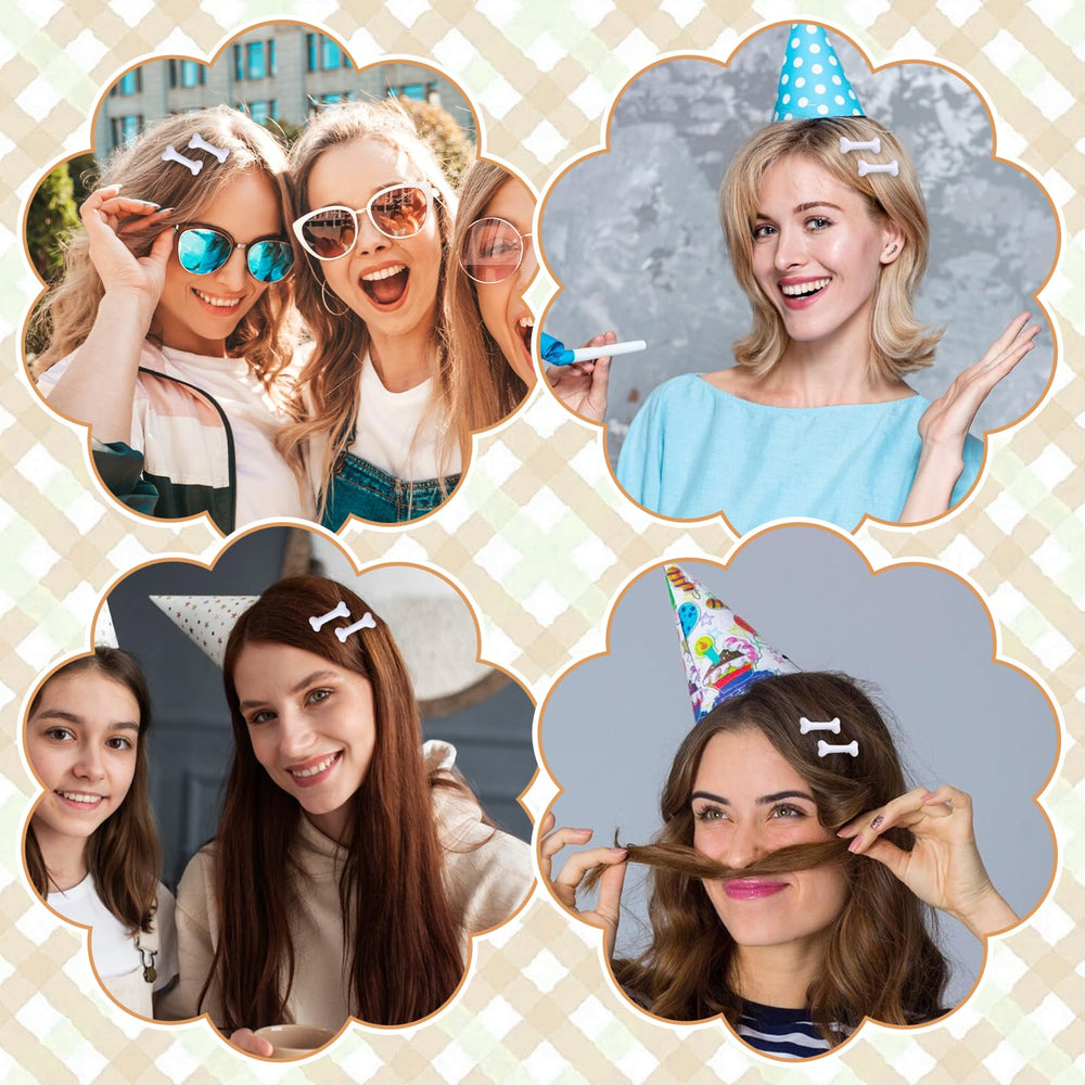 Larrel clip hueso blanco, accesorio discreto para fiestas temáticas y reuniones