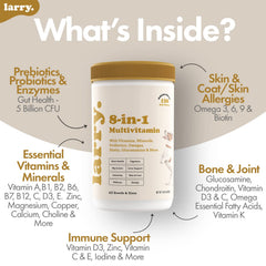 Larry con probióticos y omegas, apoyo digestivo y piel saludable para perros.