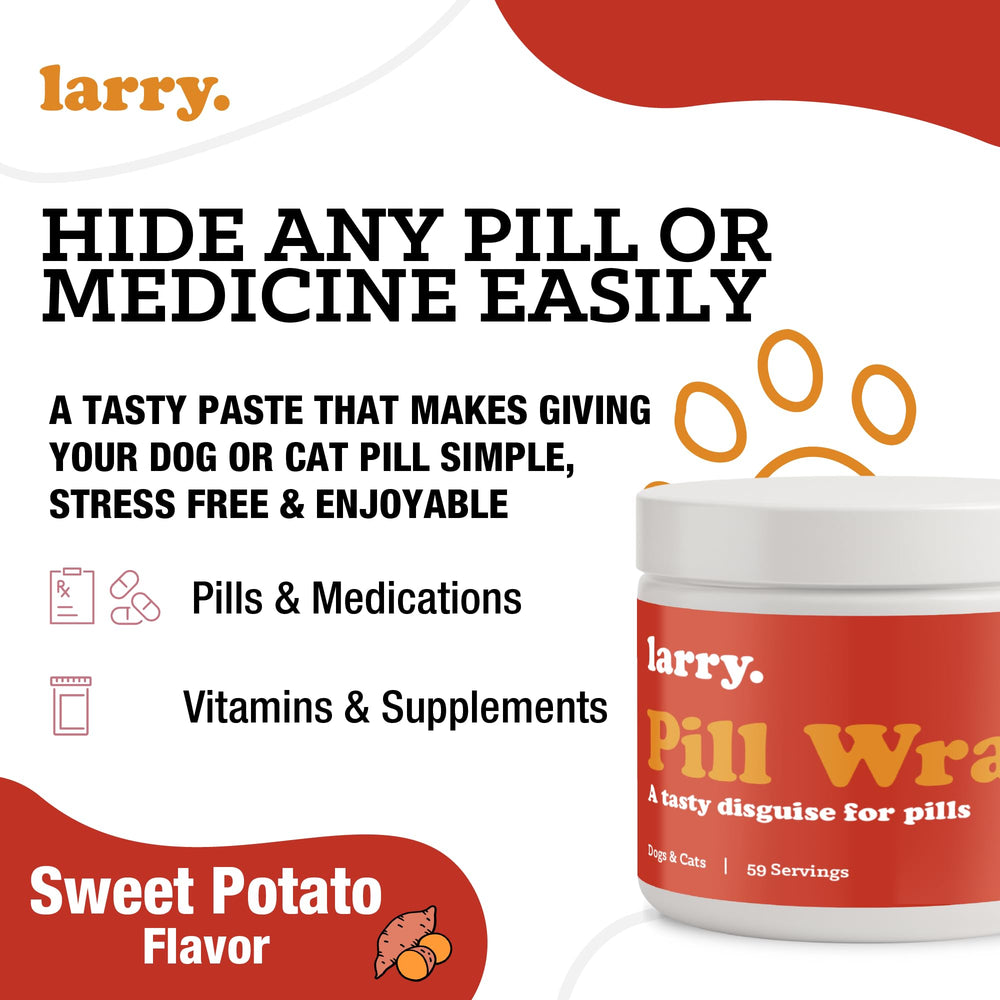 Larry: sistema de sellado al aire para pastillas de perros, minimiza el gusto amargo.